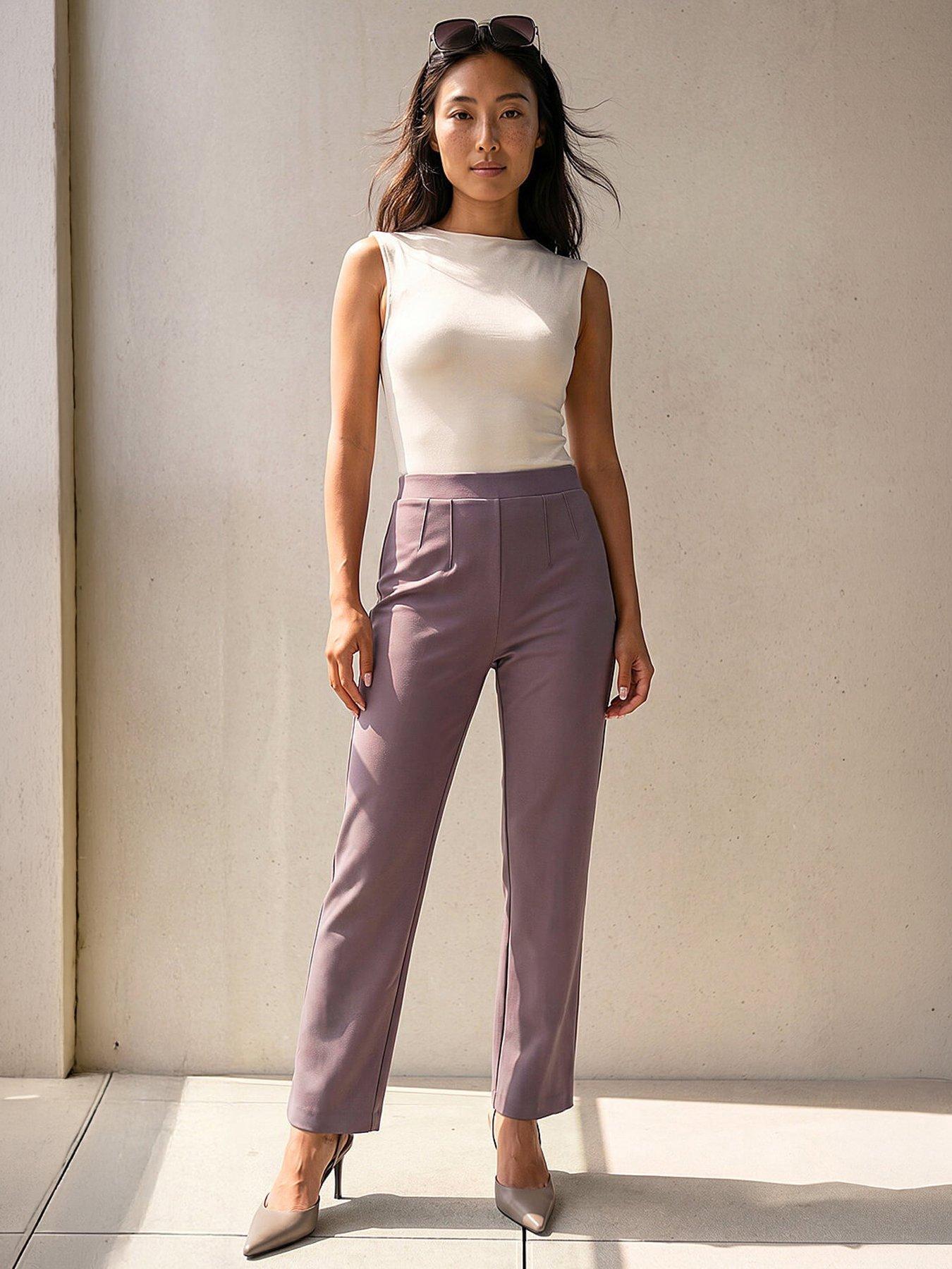 Roman Petite Straight Leg Ponte Stretch Trouser - Taupe