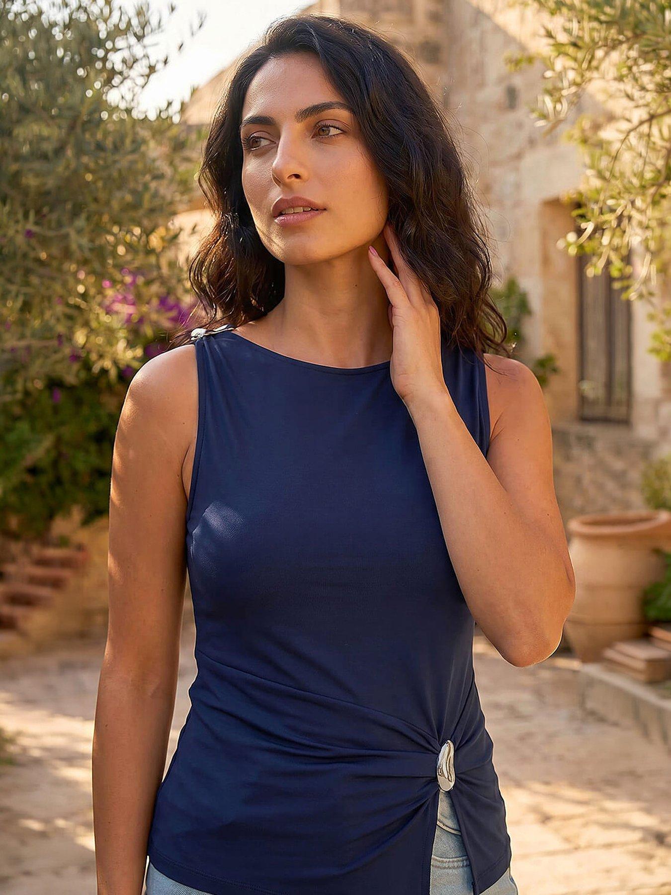 Roman Dusk Hardware Trim Tank Top - Navy