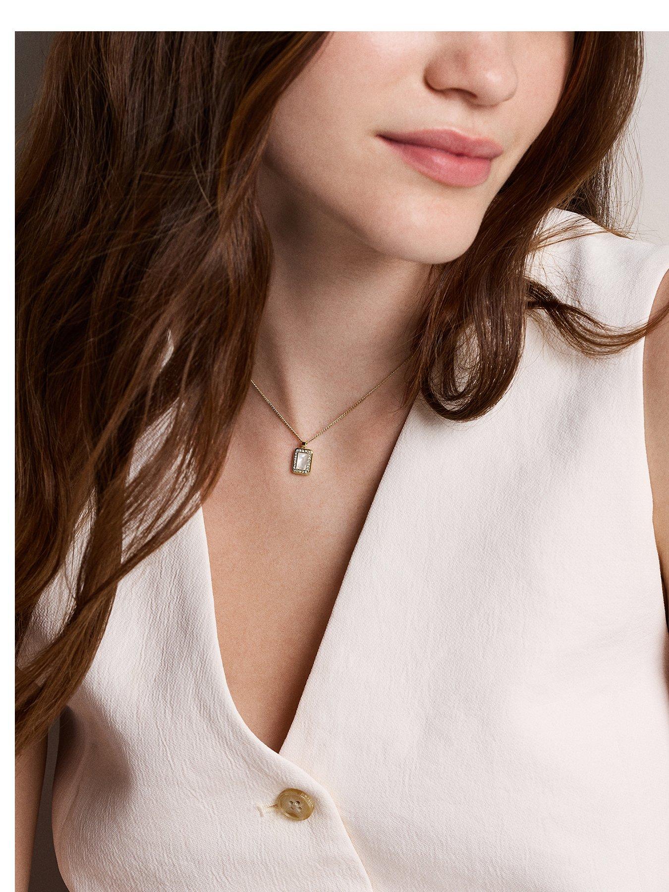 Fossil Raquel Glitz White Mother-of-Pearl Pendant Necklace - Gold