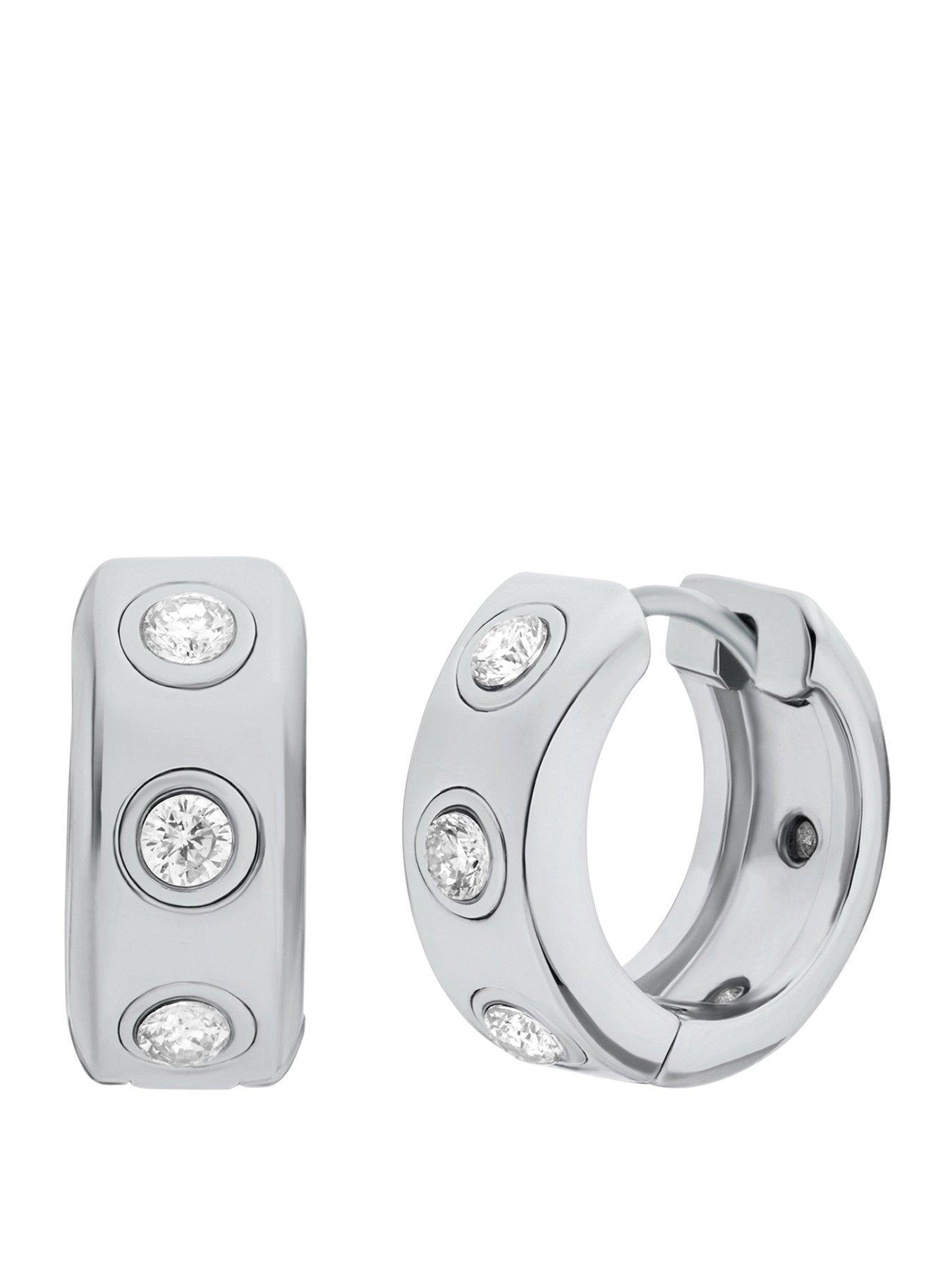 Image 1 of 4 of Michael Kors Stone Station Huggie Earrings - Silver