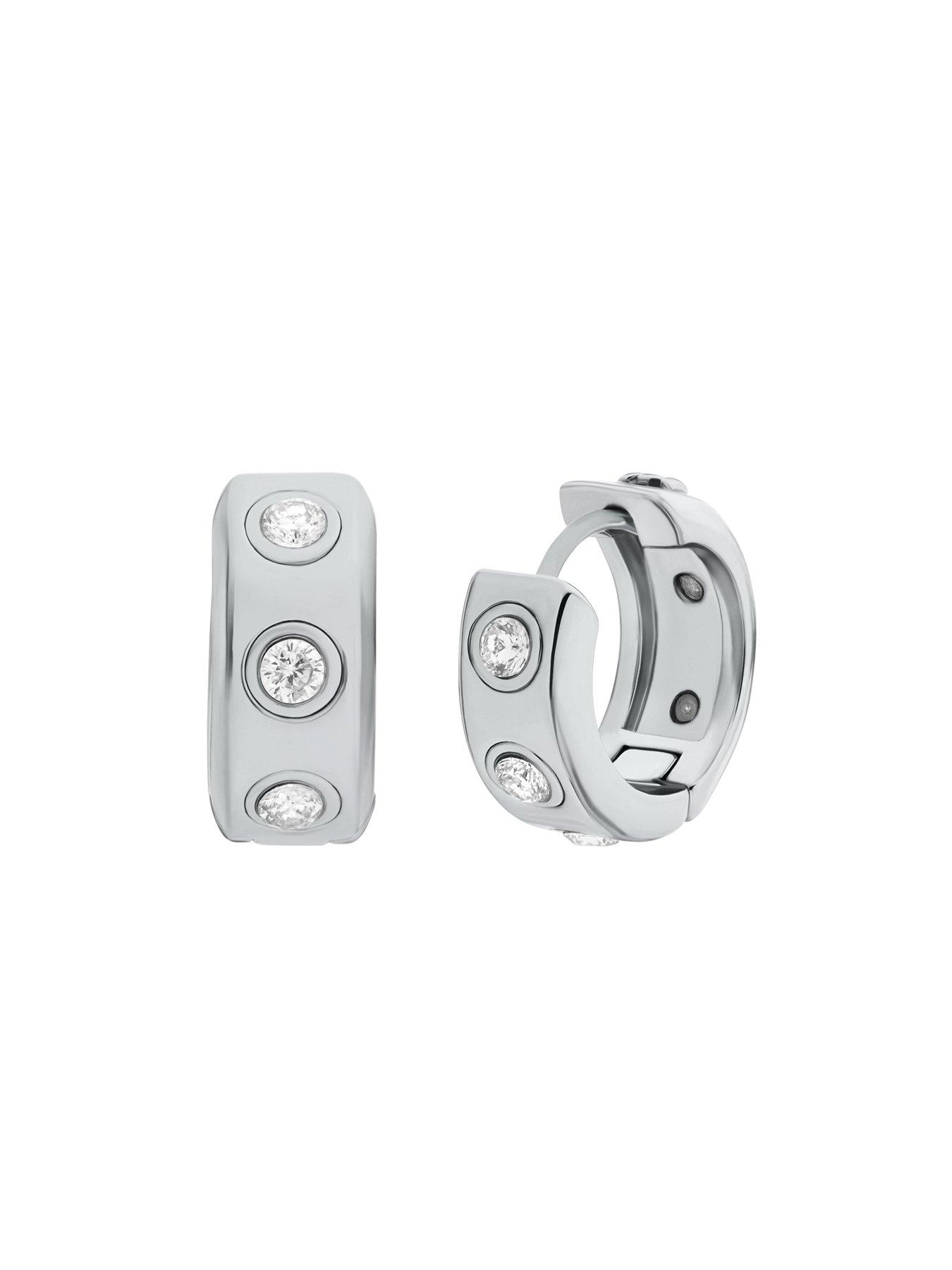 Image 2 of 4 of Michael Kors Stone Station Huggie Earrings - Silver