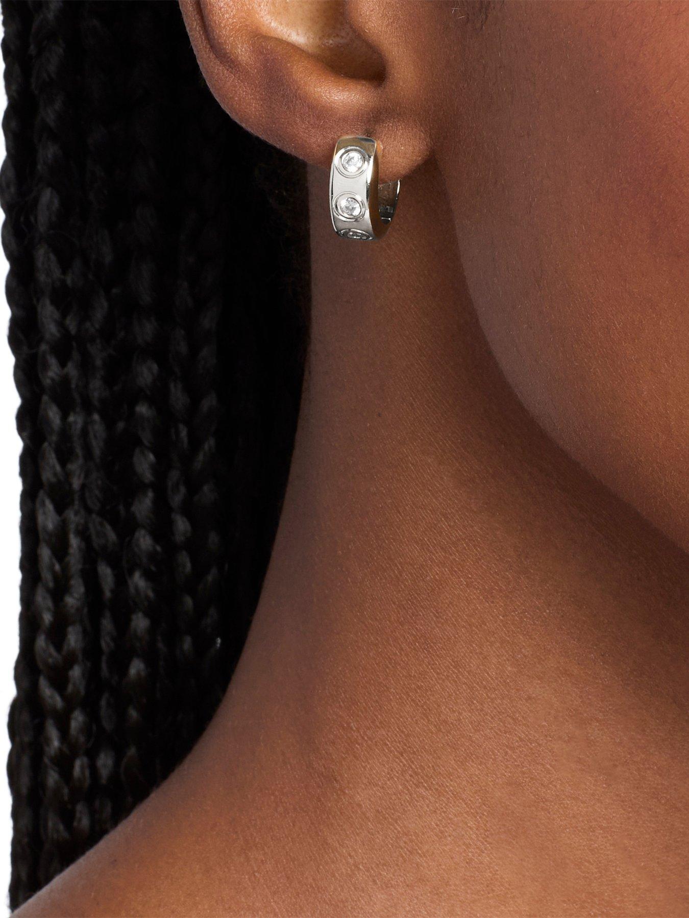 Image 3 of 4 of Michael Kors Stone Station Huggie Earrings - Silver