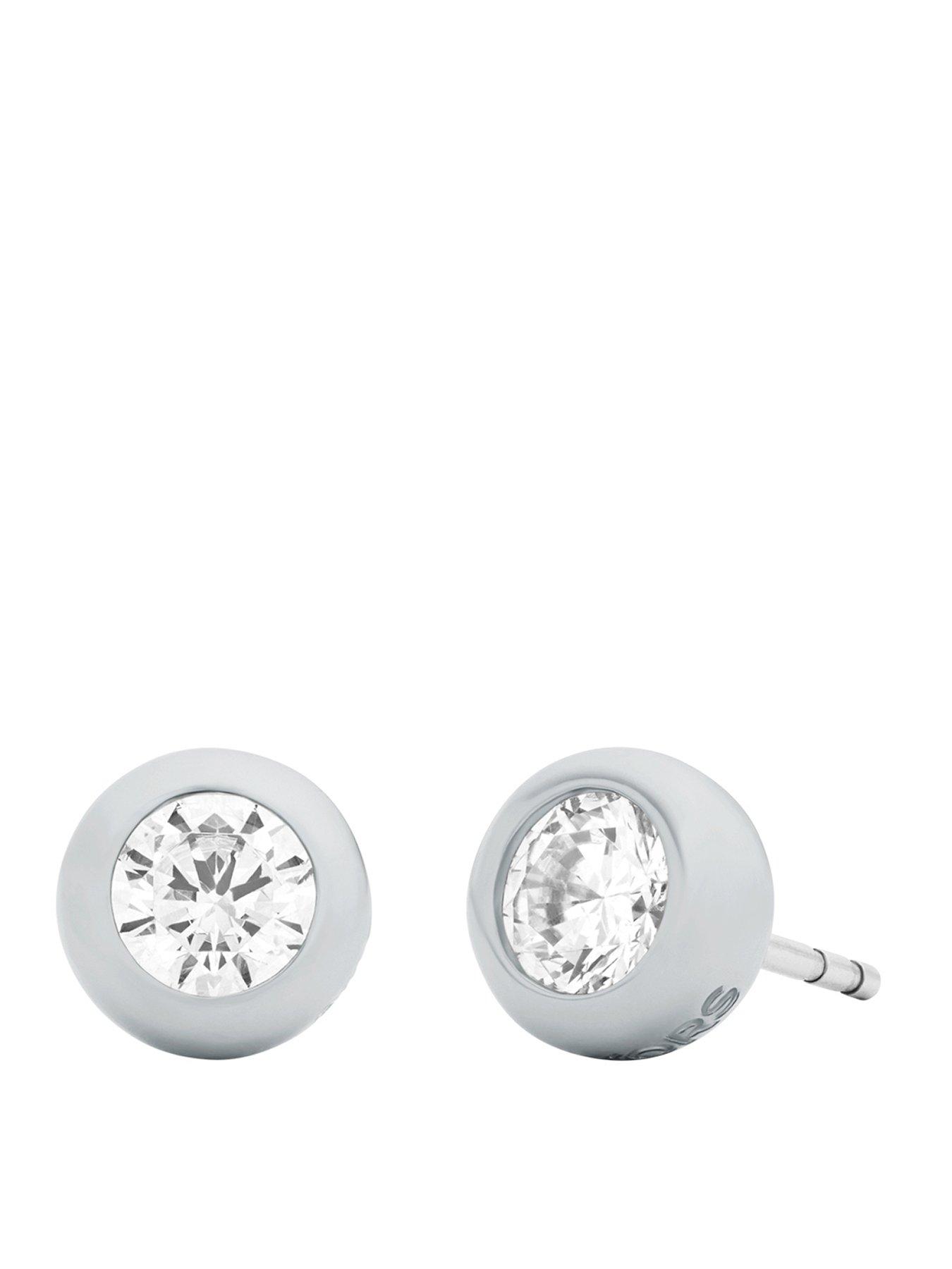 Image 1 of 5 of Michael Kors Bezel-Set Solitaire Stud Earrings - Silver