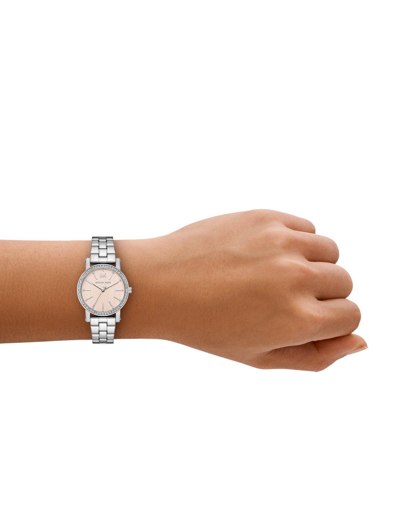 Image 3 of 5 of Michael Kors Corey Silver Pink Dial Three-Hand Watch