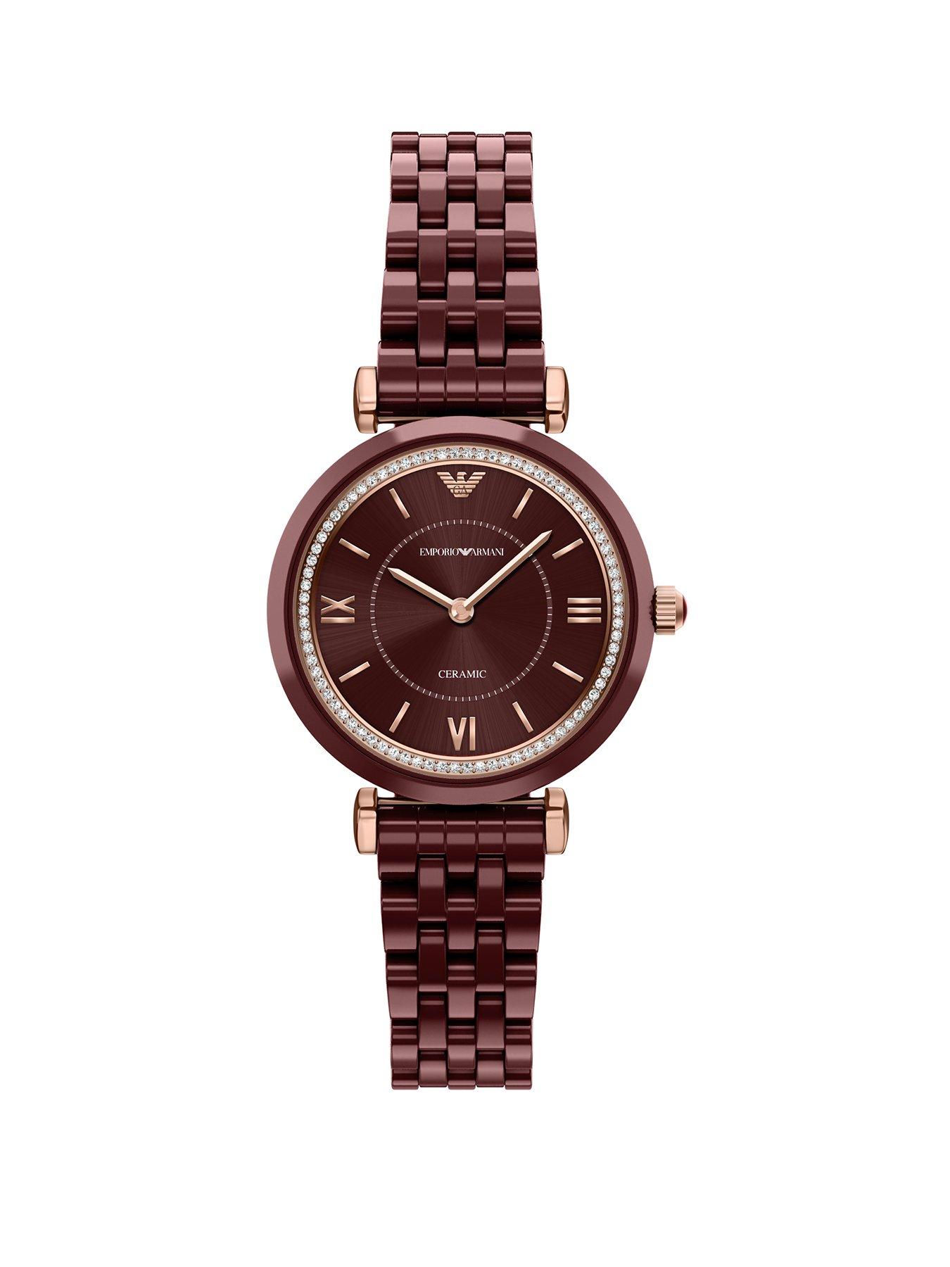 Emporio Armani Women's Two-Hand Burgundy Ceramic Watch, AR70020