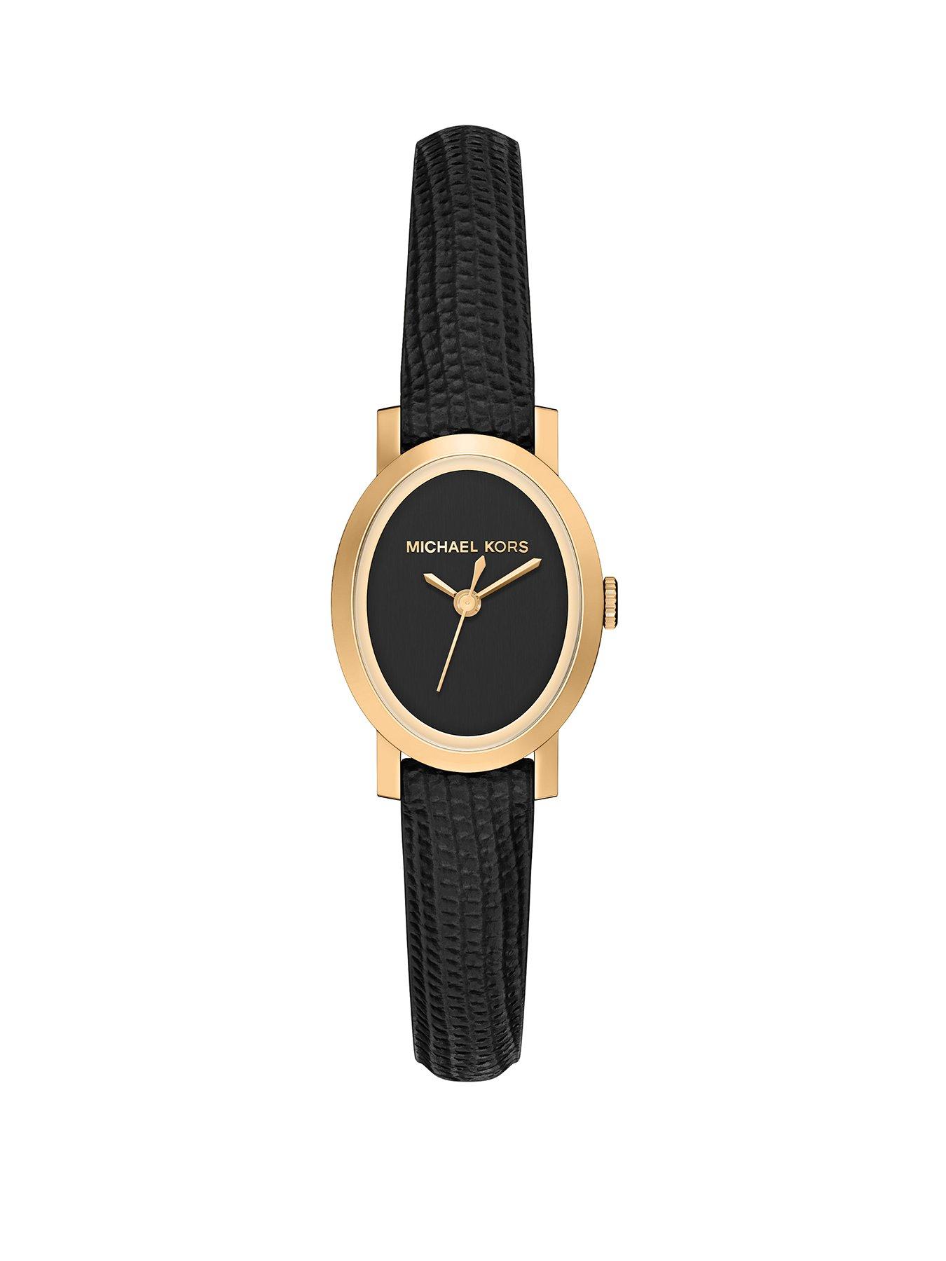 Michael Kors Women's Maude Three-Hand Black Leather Watch, MK7585