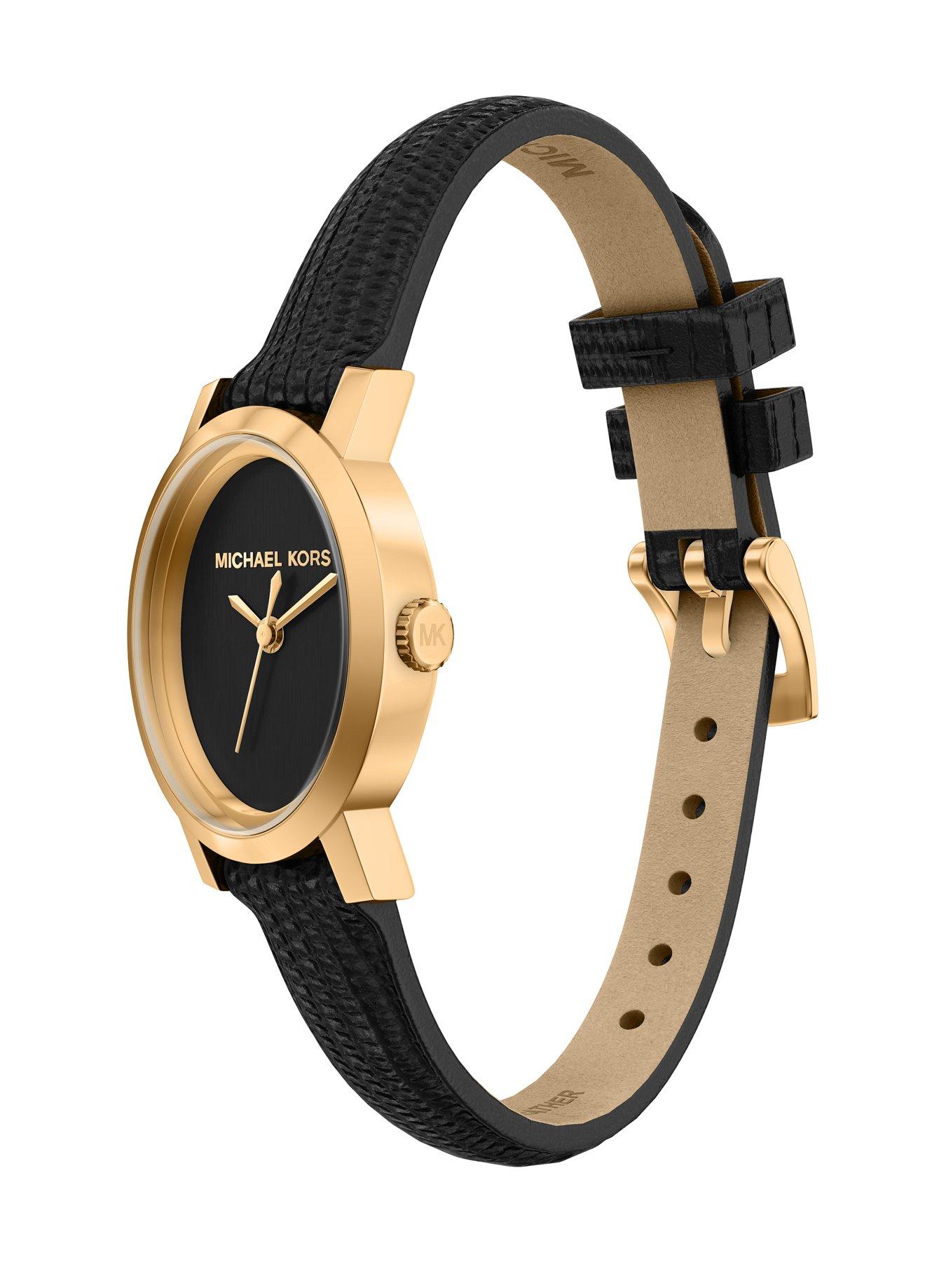 Image 5 of 7 of Michael Kors Maude Three-Hand Black Leather Watch