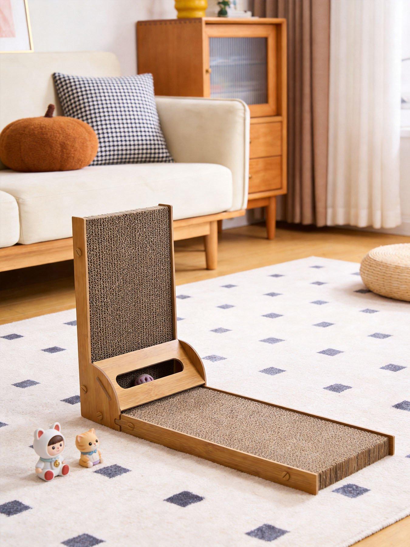 Living and Home Corrugated L-shaped Cat Scratcher with Toys