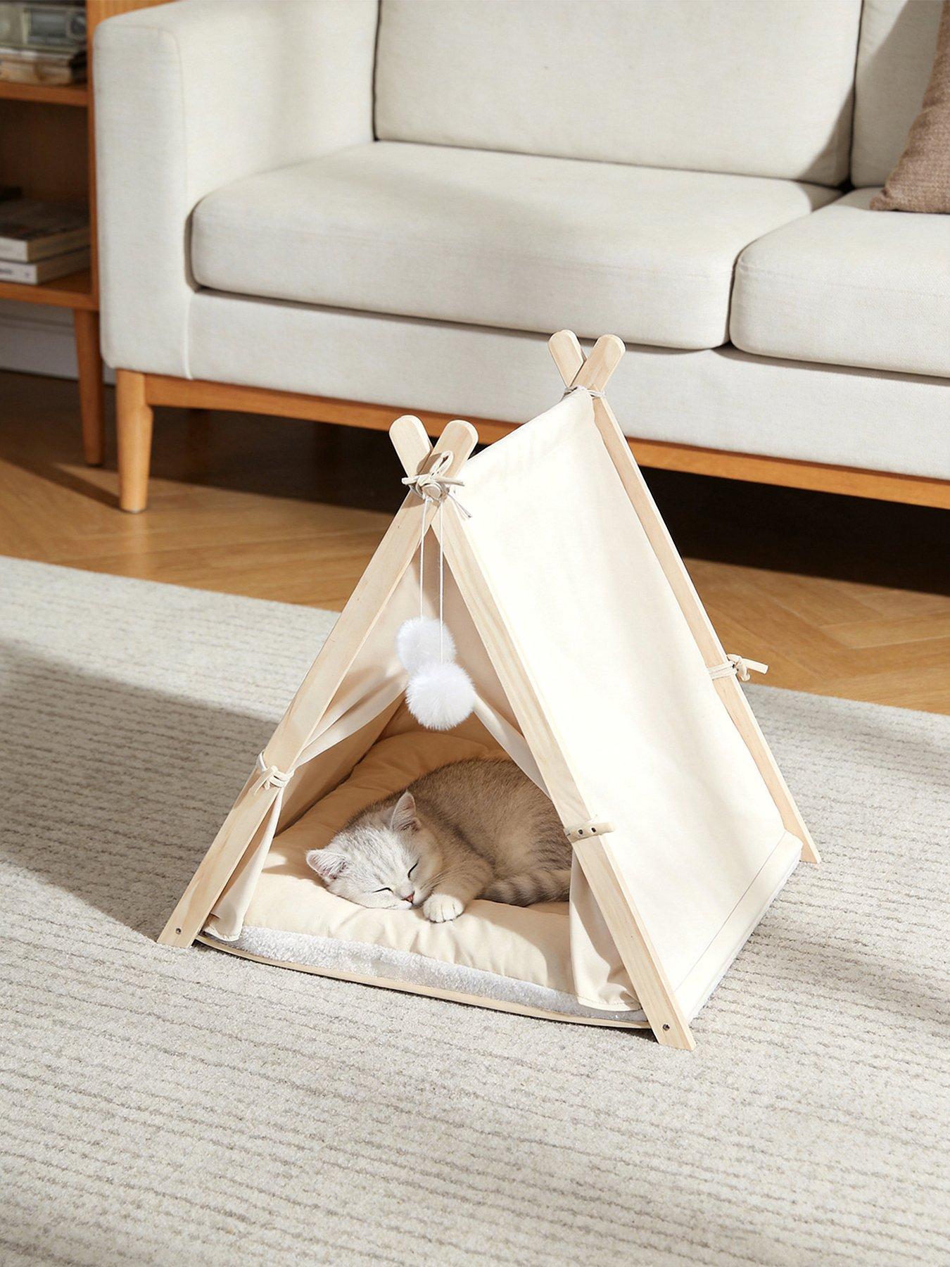 Living and Home Beige Pet Tent Teepee with Thick Cushion 60cm W x 55cm D x 63cm H