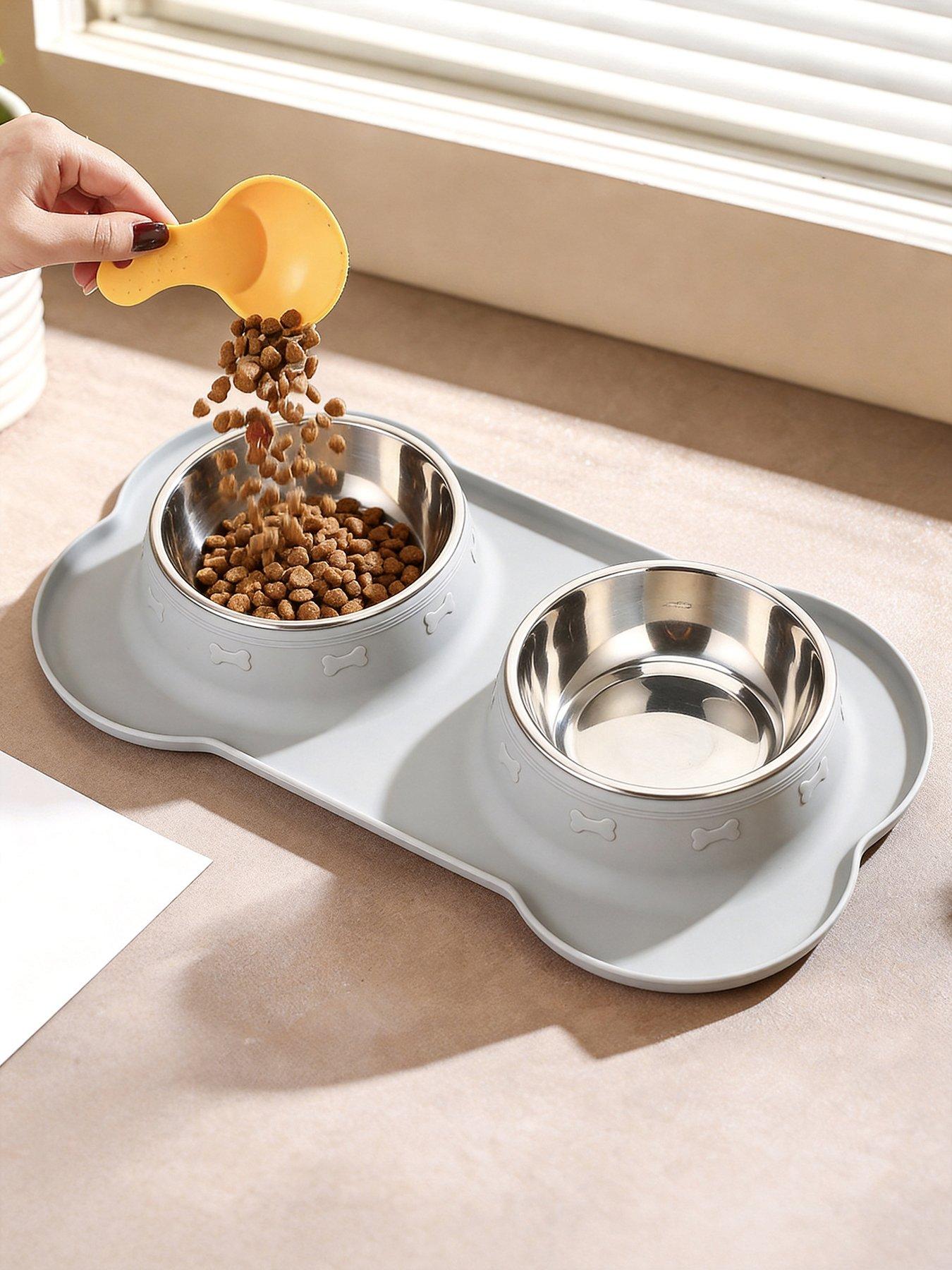 Living and Home Silicone and Stainless Steel Double Bowl Pet Feeding Bowl