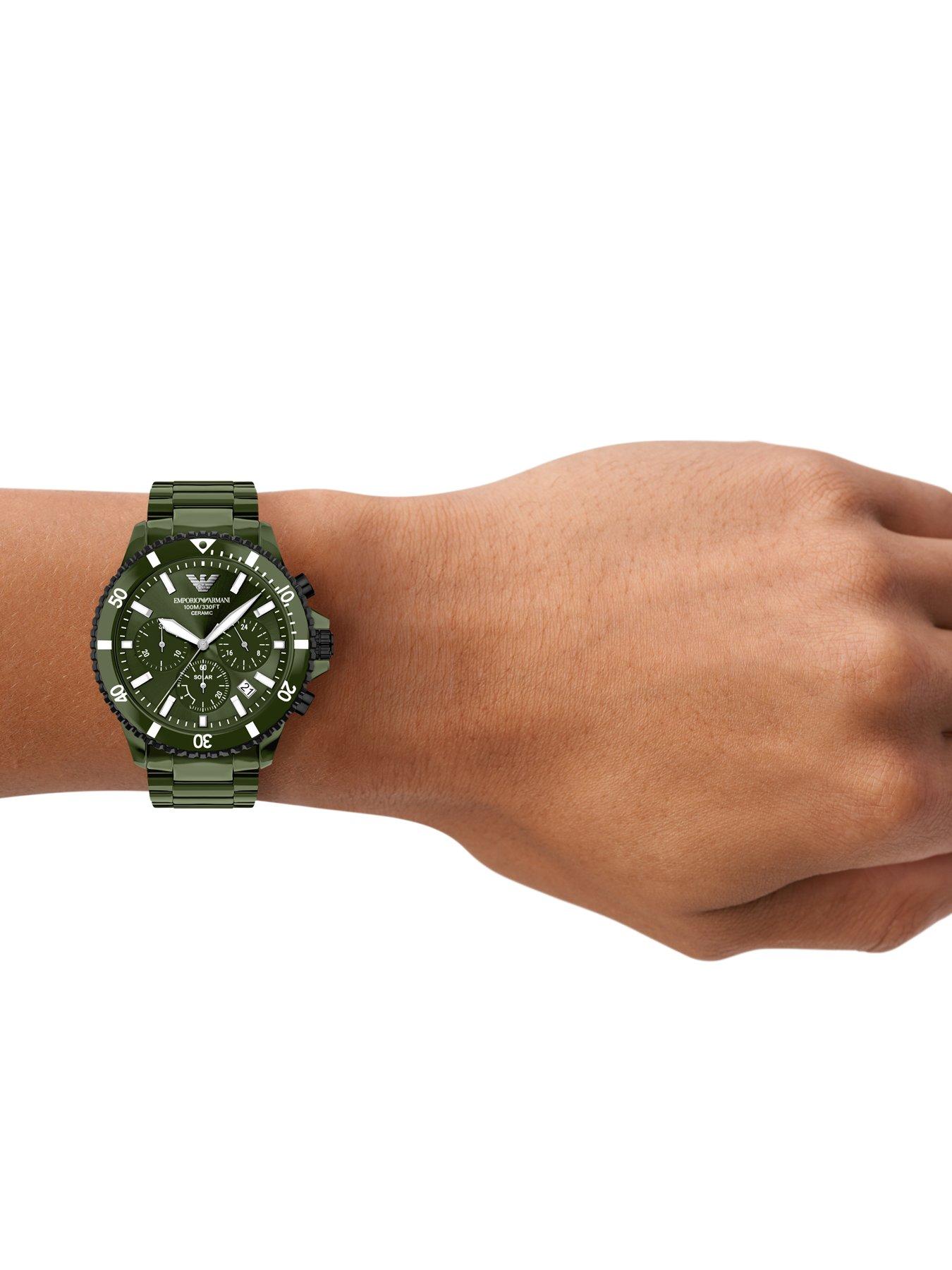 Image 3 of 7 of Emporio Armani World Explorer Men's Chronograph Green Ceramic Watch, AR70023