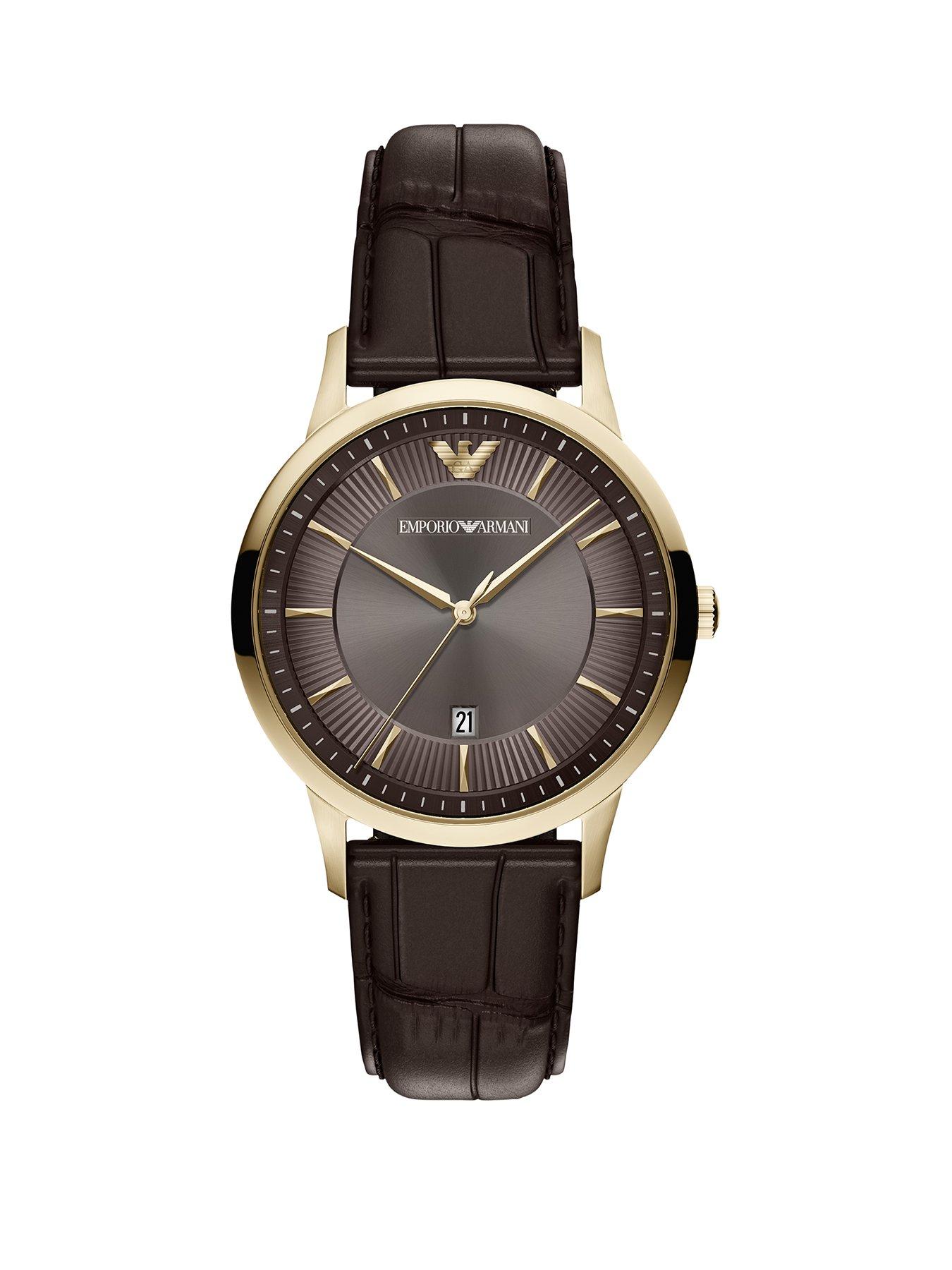Emporio Armani Men's Archetipo Three-Hand Date Brown Leather Watch, AR11824