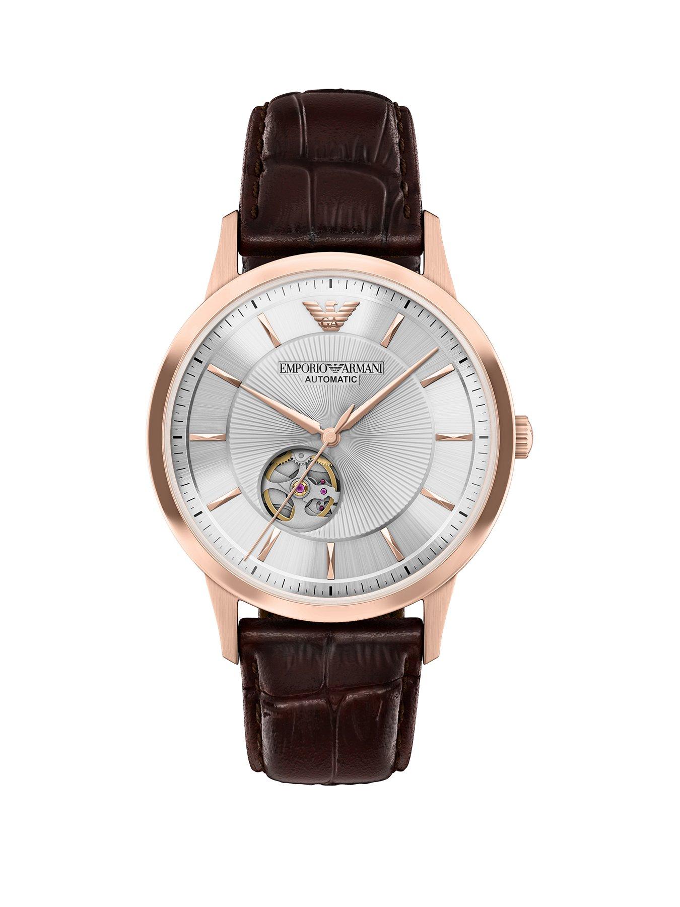 Emporio Armani Men's Archetipo Automatic Brown Leather Watch, AR60098