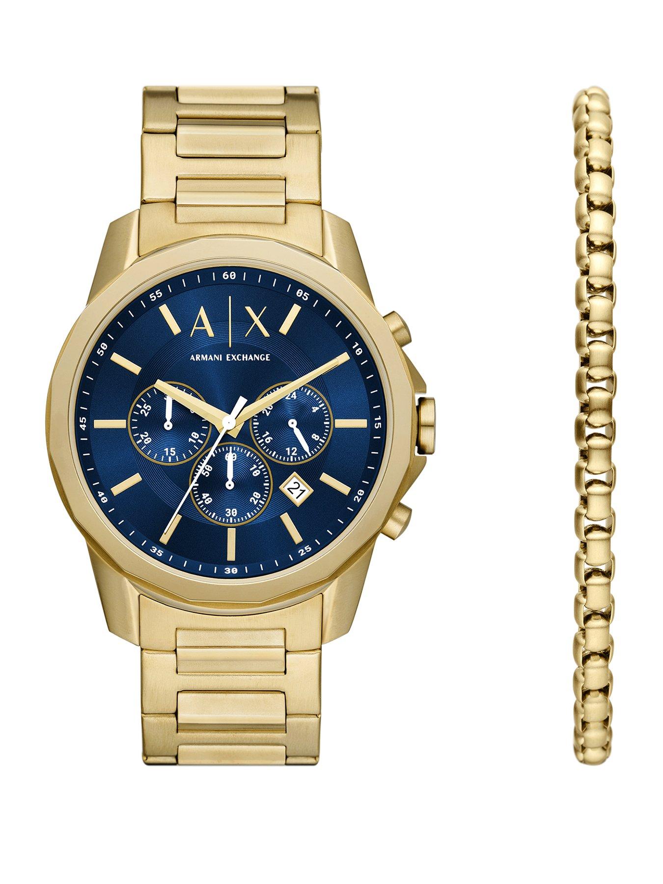 Image 1 of 6 of Armani Exchange Chronograph Gold-Tone Watch and Bracelet Set