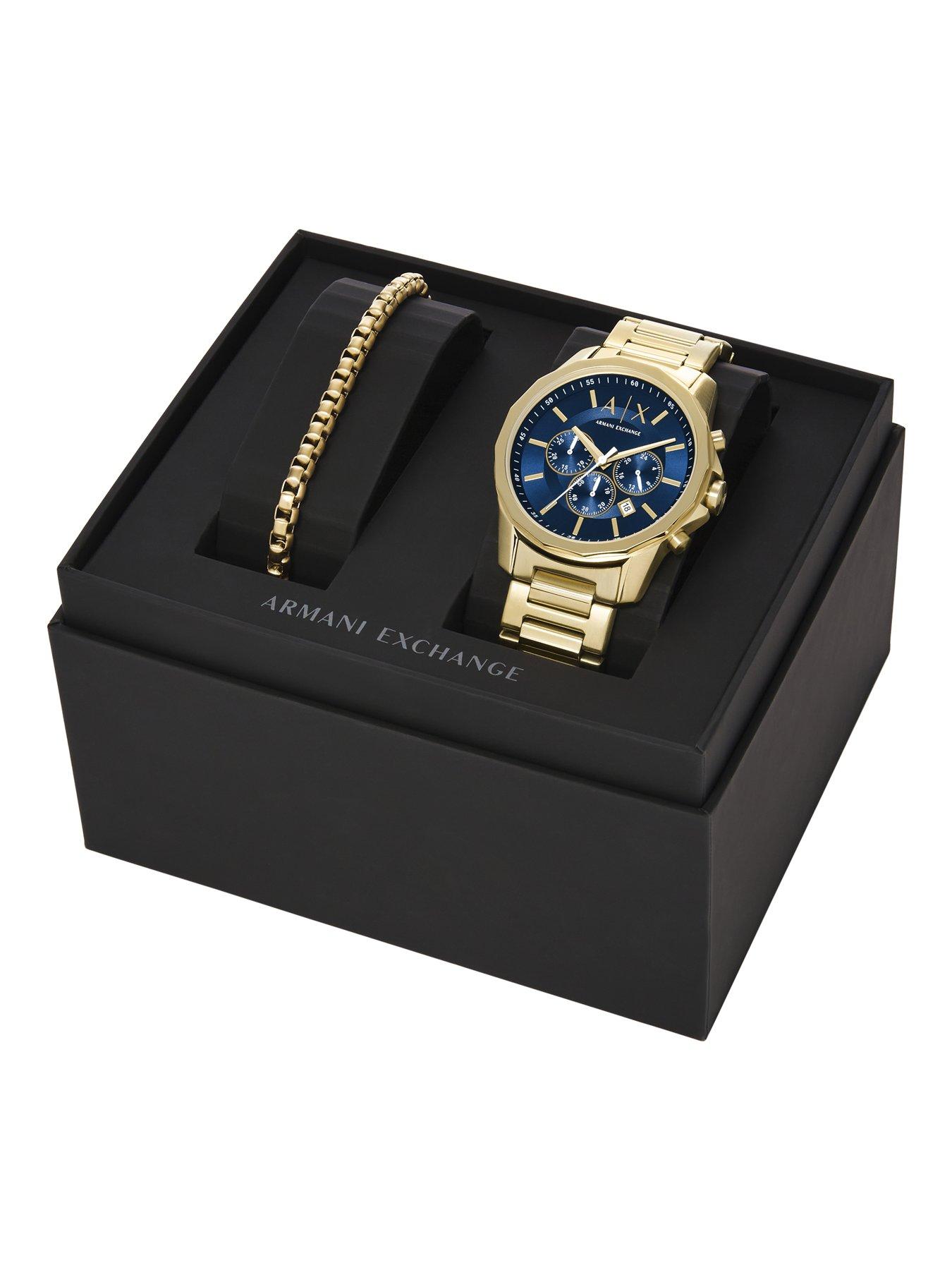 Image 2 of 6 of Armani Exchange Chronograph Gold-Tone Watch and Bracelet Set