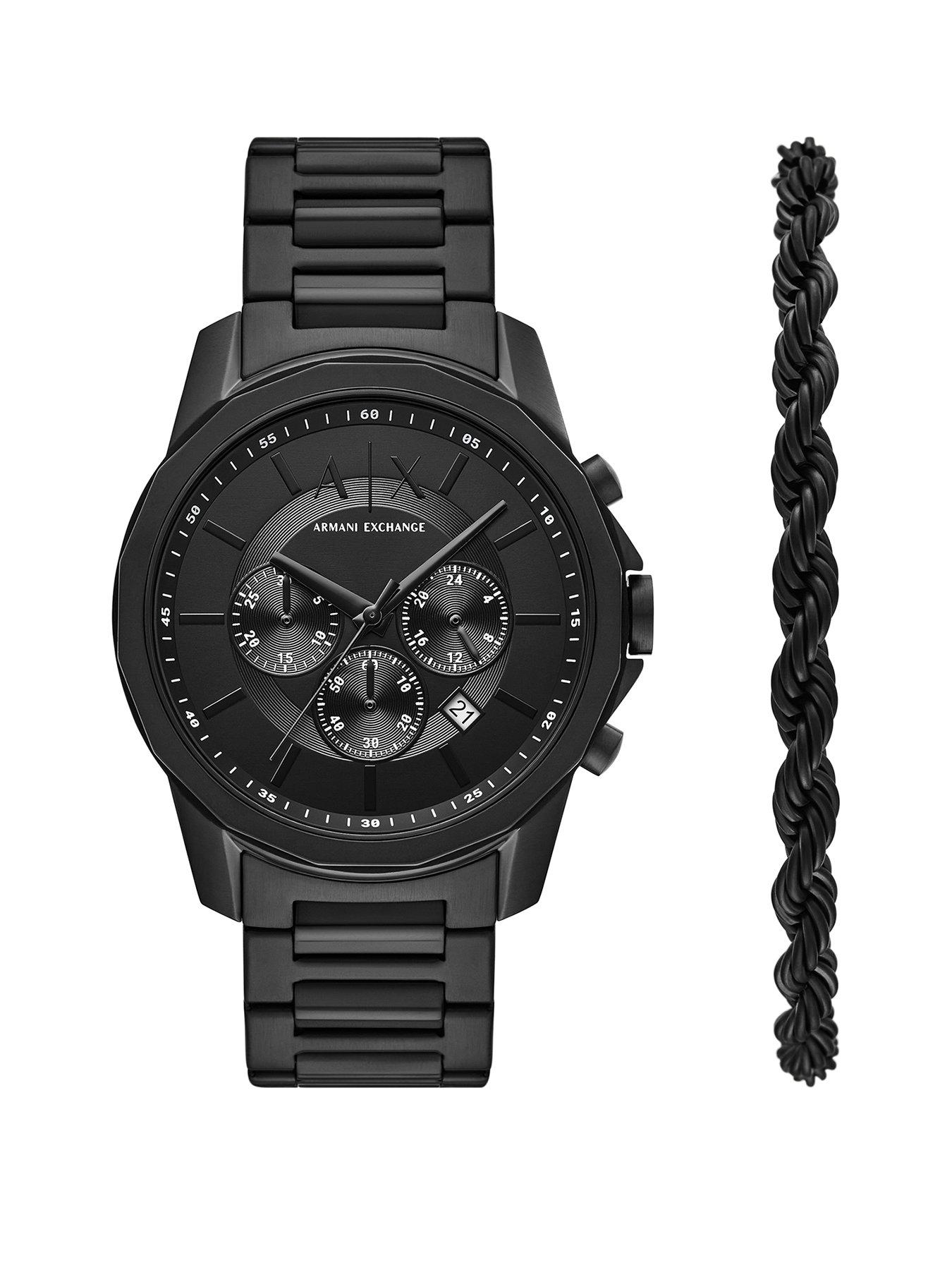 Image 1 of 7 of Armani Exchange Chronograph Black Watch and Bracelet Set