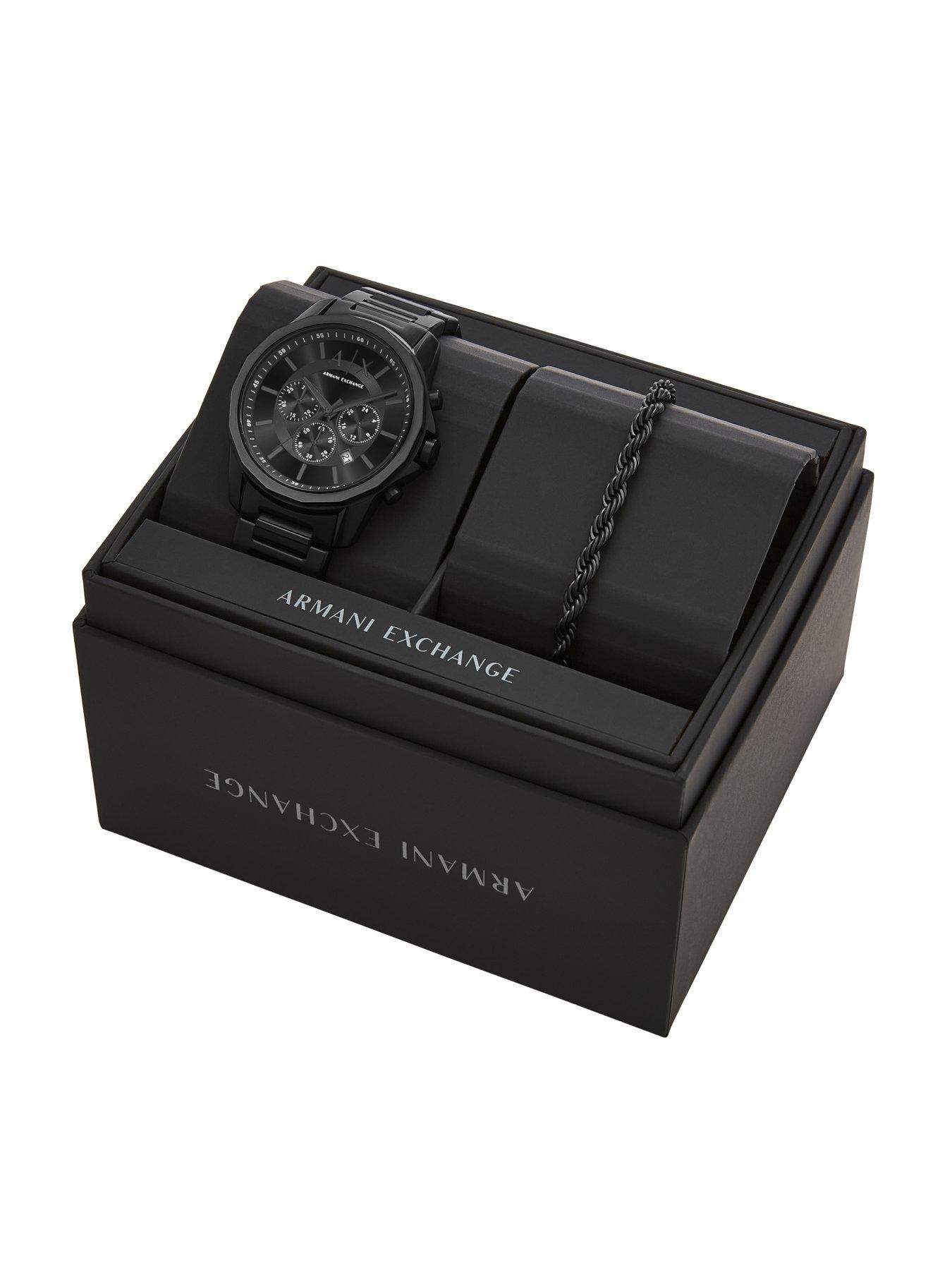 Image 2 of 7 of Armani Exchange Chronograph Black Watch and Bracelet Set