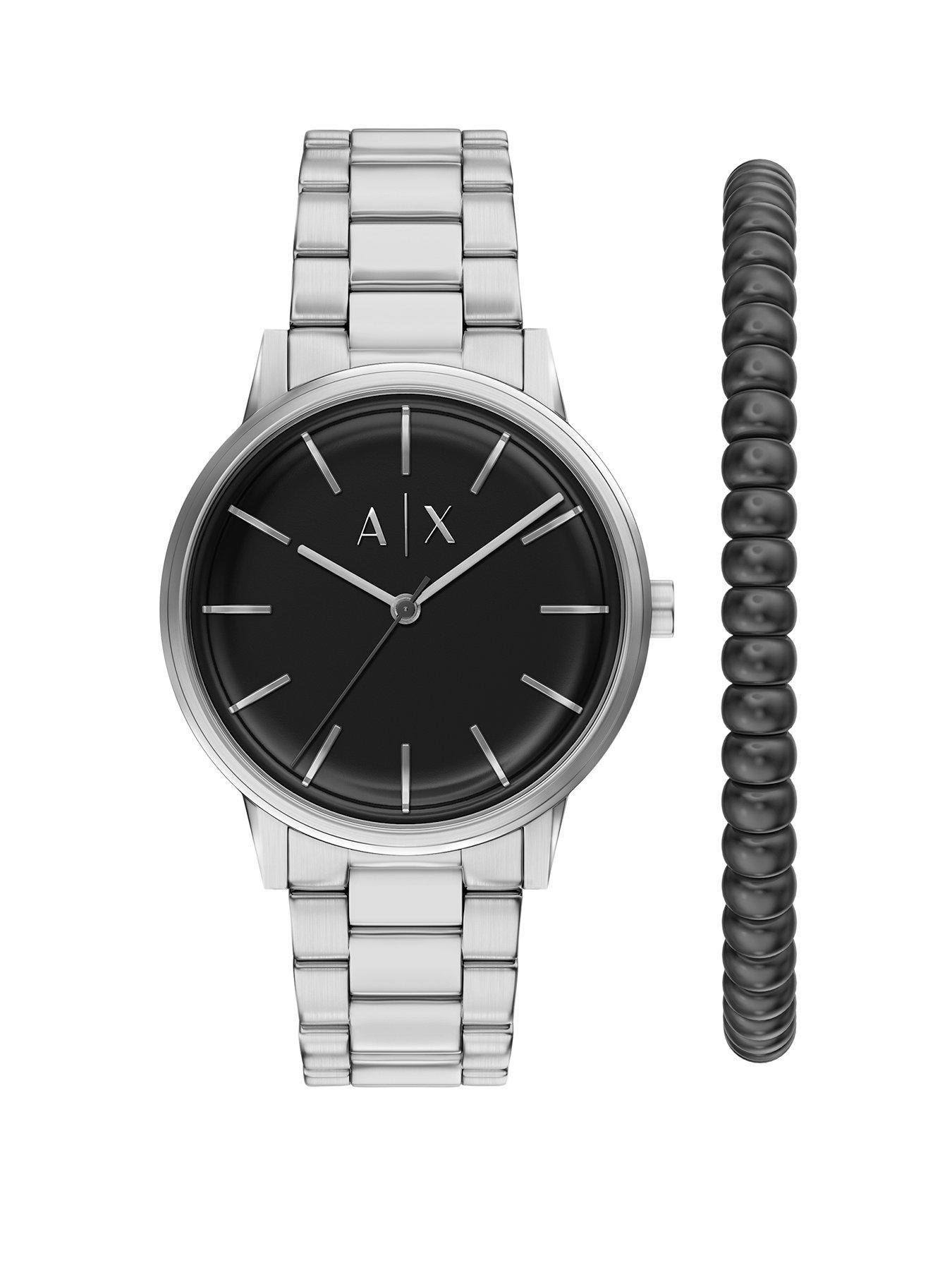 Image 1 of 7 of Armani Exchange Three-Hand Stainless Steel Watch and Bracelet Set (AX7182SET)