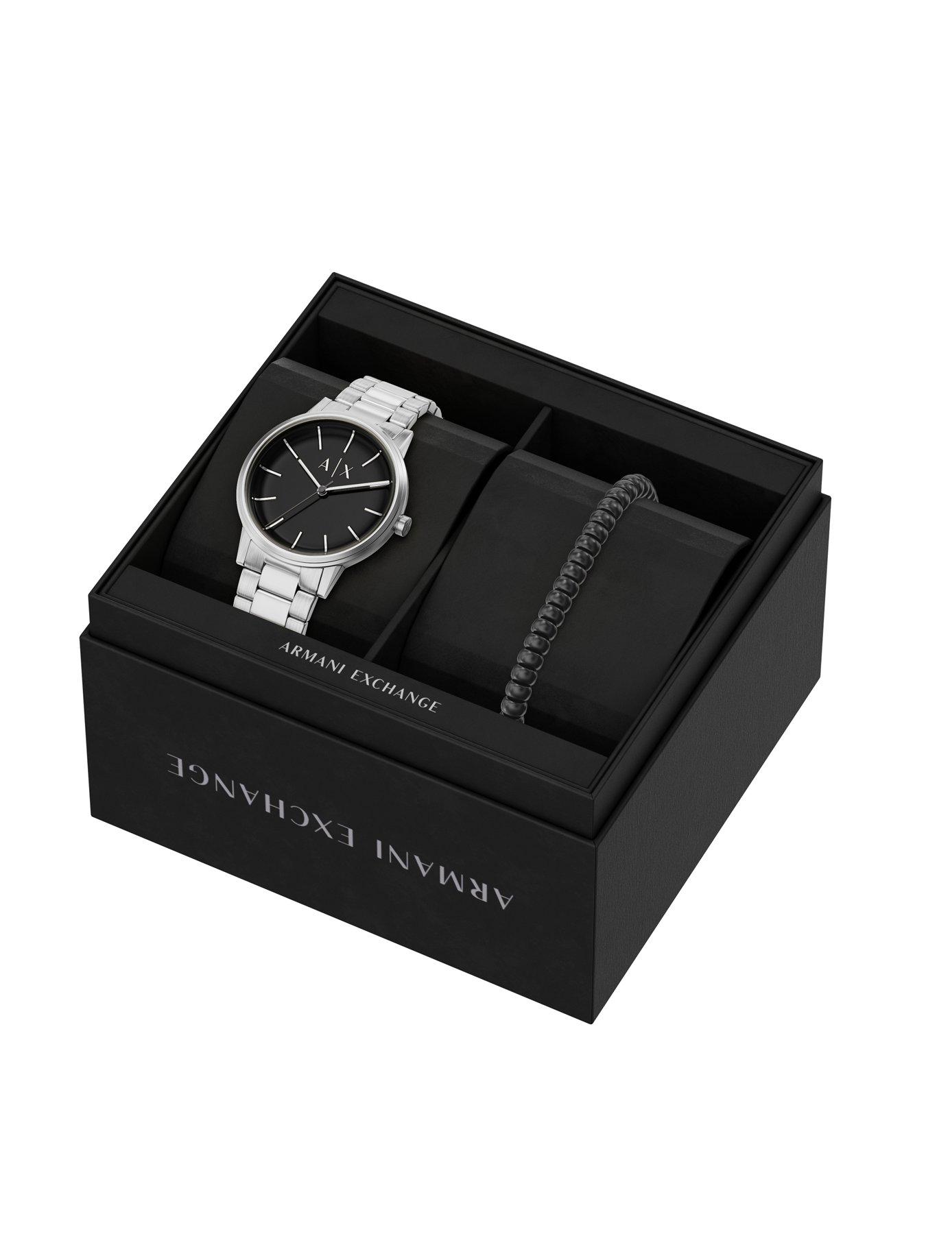 Image 2 of 7 of Armani Exchange Three-Hand Stainless Steel Watch and Bracelet Set (AX7182SET)