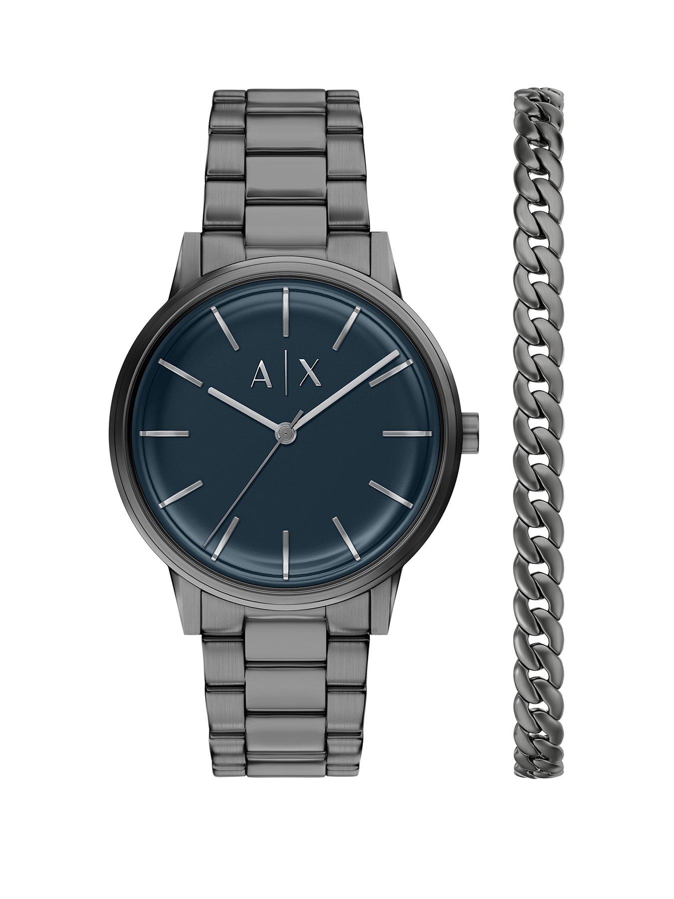 Armani Exchange Men's Three-Hand Gunmetal Stainless Steel Watch and Bracelet Set, AX7183SET