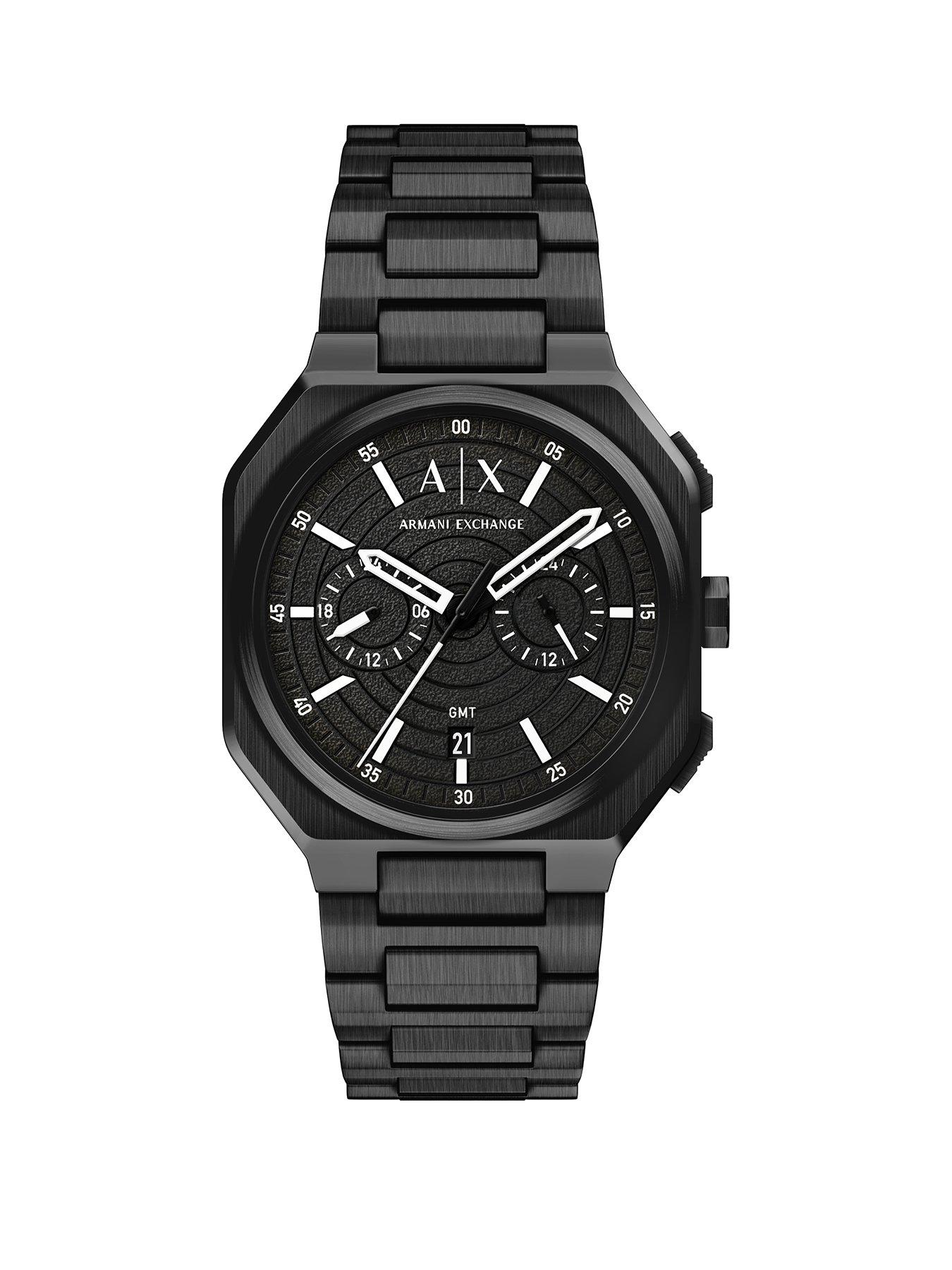 Armani Exchange Men's Bass Dual-Time Black Stainless Steel Watch, AX1478