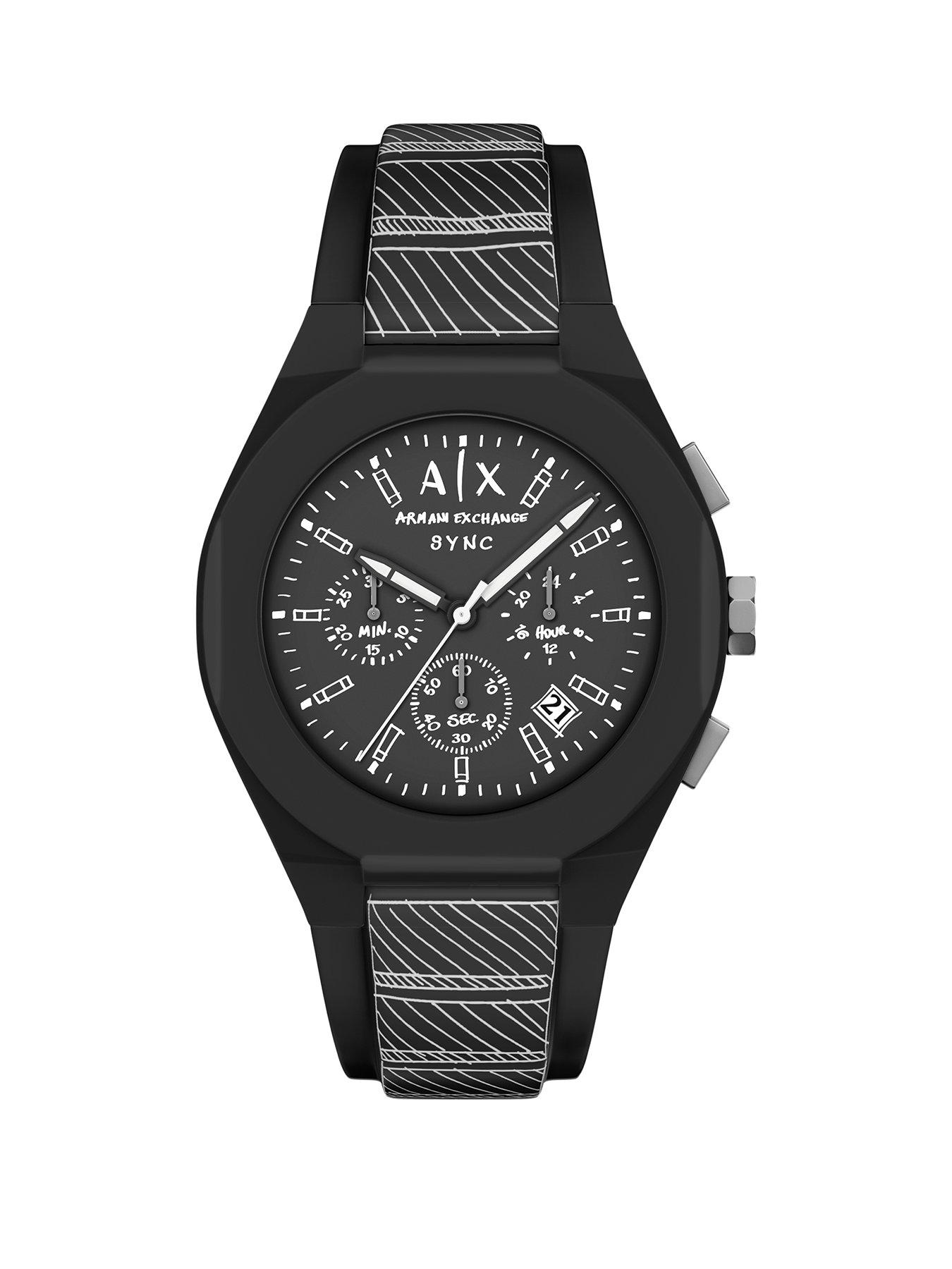 Armani Exchange Men's Sync Chronograph Black Silicone Watch, AX4174