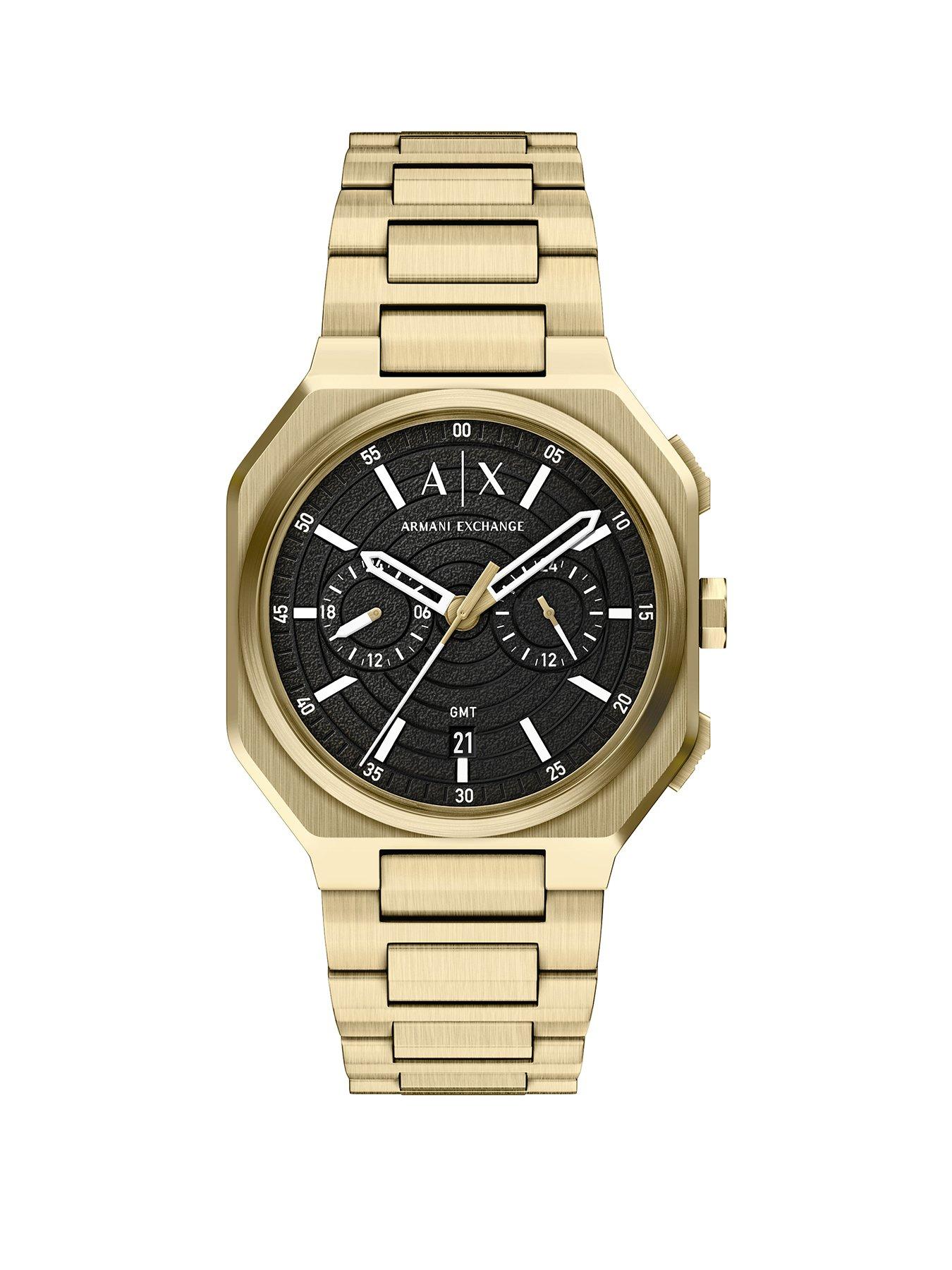 Armani Exchange Men's Bass Dual-Time Gold-Tone Stainless Steel Watch, AX1476