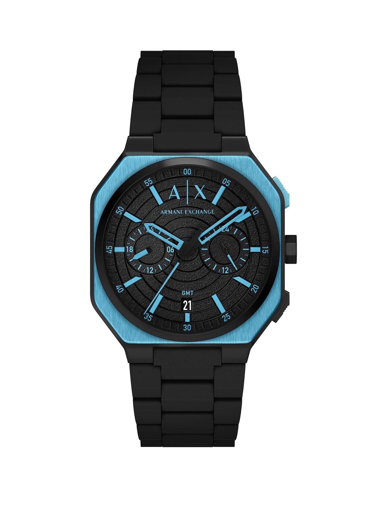 Armani Exchange Men's Bass Dual-Time Black Silicone, Stainless Steel Watch, AX1480