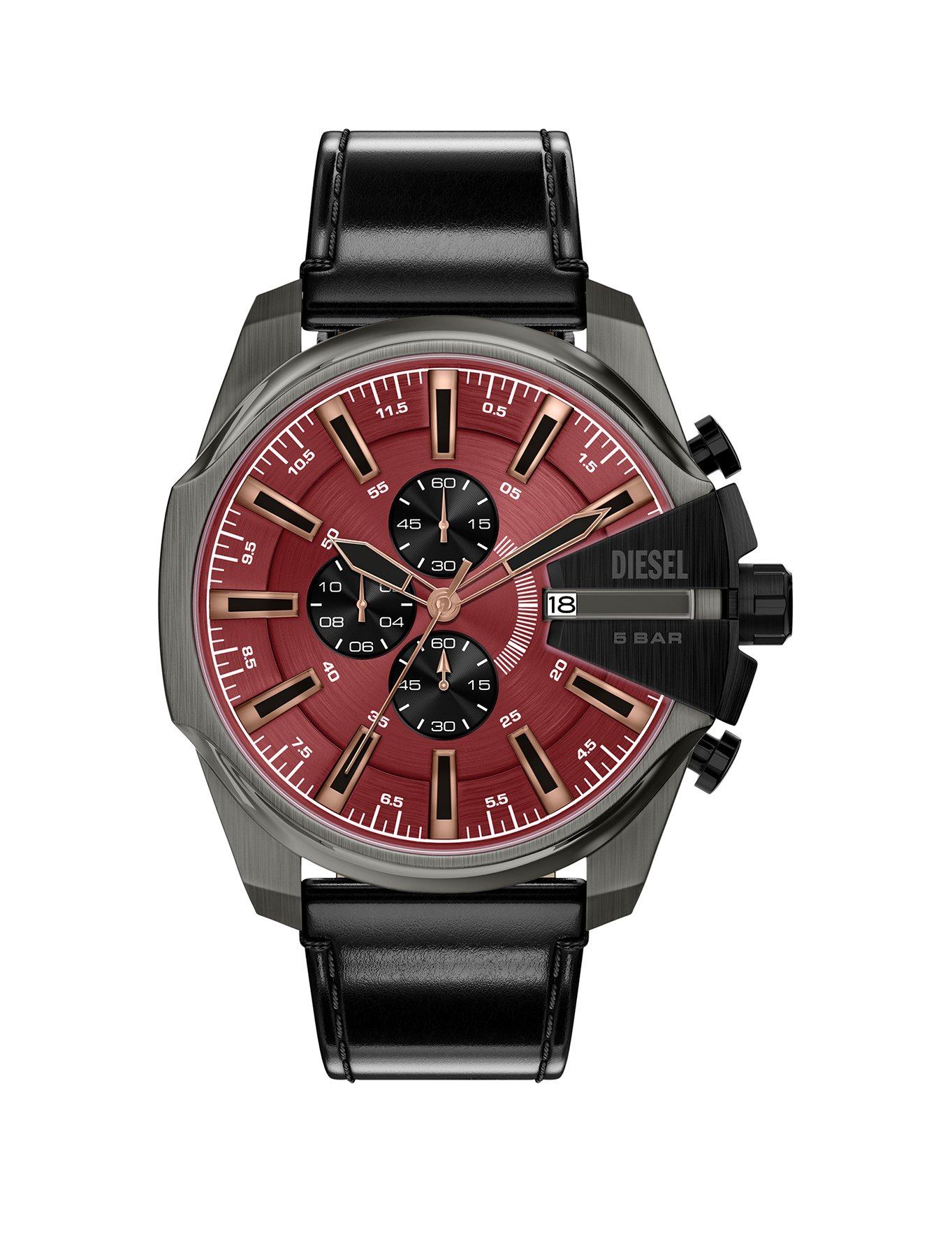 Diesel Men's Mega Chief Slim Chronograph Black Leather Watch, DZ4714