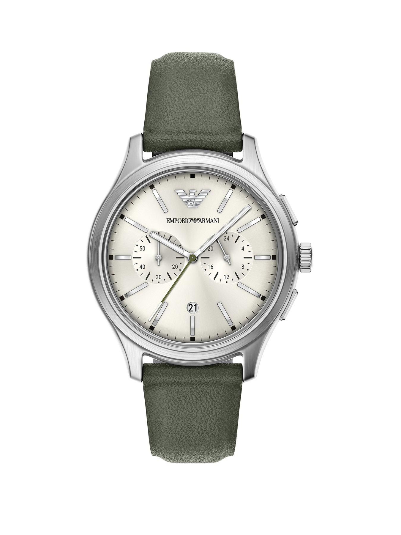 Emporio Armani Men's Chronograph Green Leather Watch, AR11801