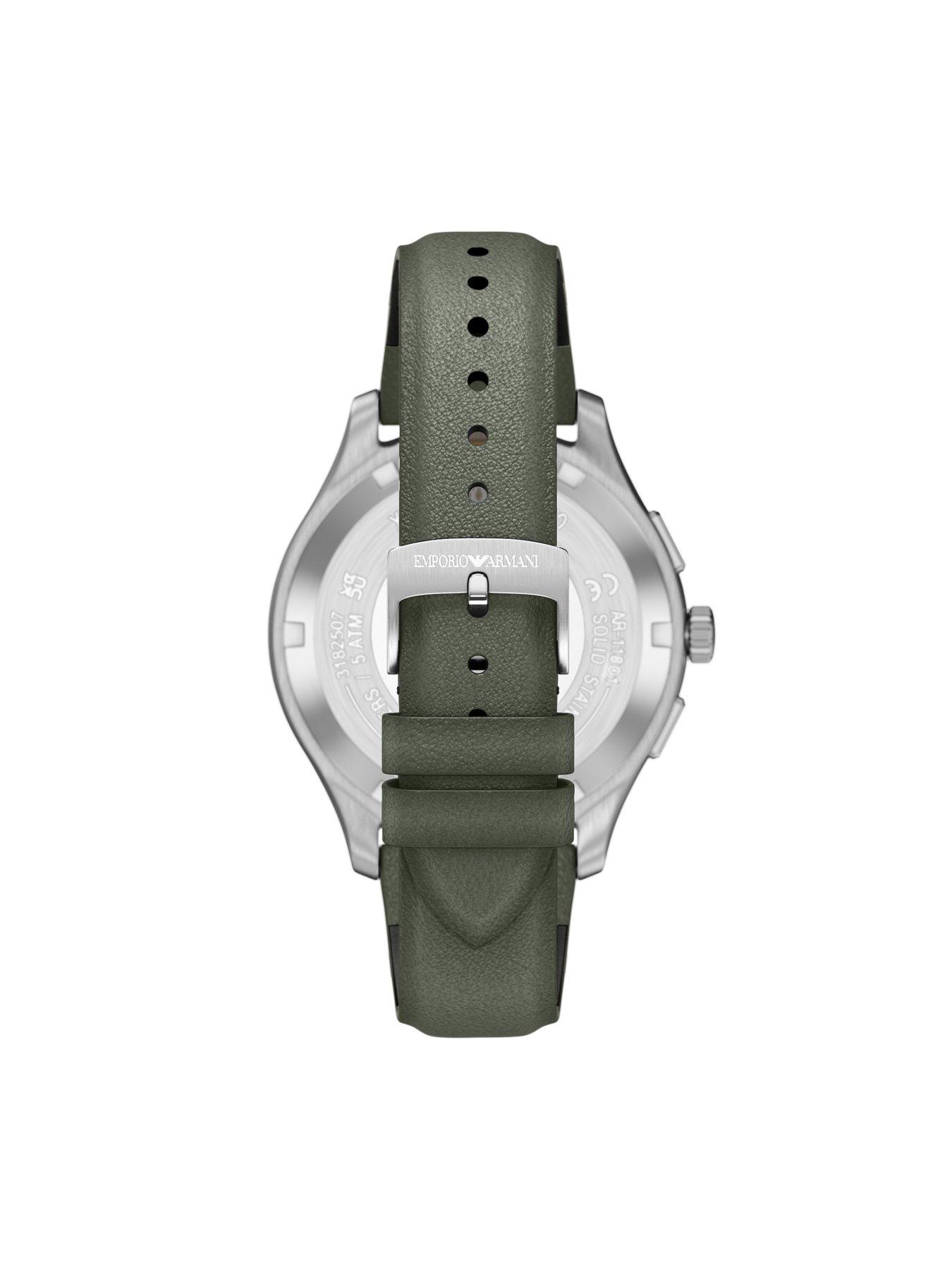 Image 2 of 7 of Emporio Armani Men's Chronograph Green Leather Watch, AR11801