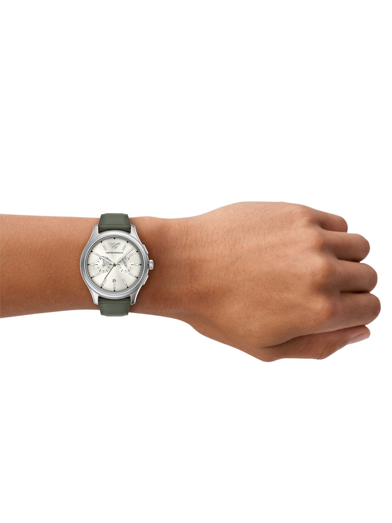 Image 3 of 7 of Emporio Armani Men's Chronograph Green Leather Watch, AR11801