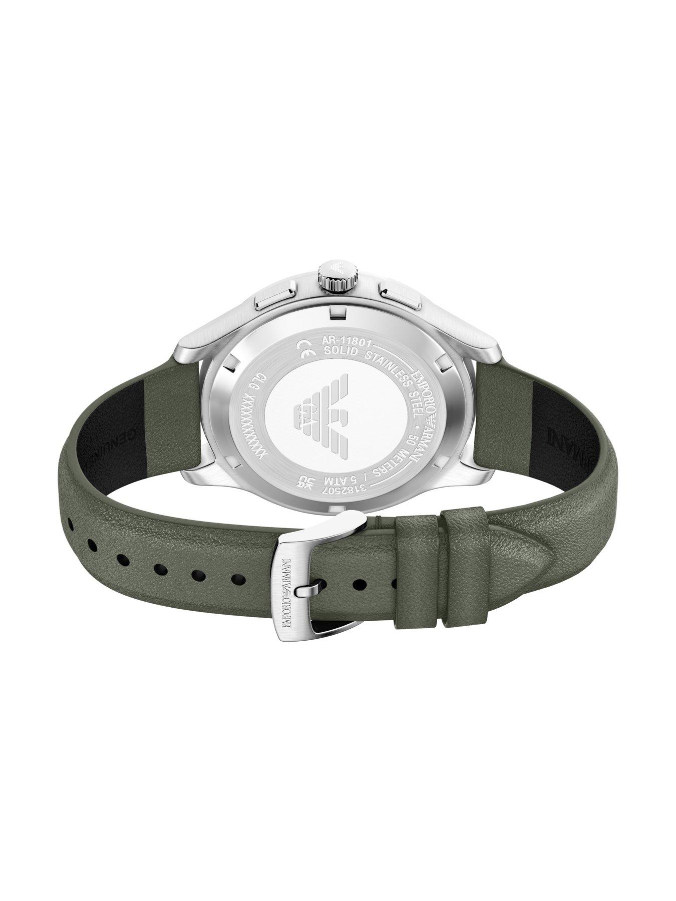 Image 5 of 7 of Emporio Armani Men's Chronograph Green Leather Watch, AR11801