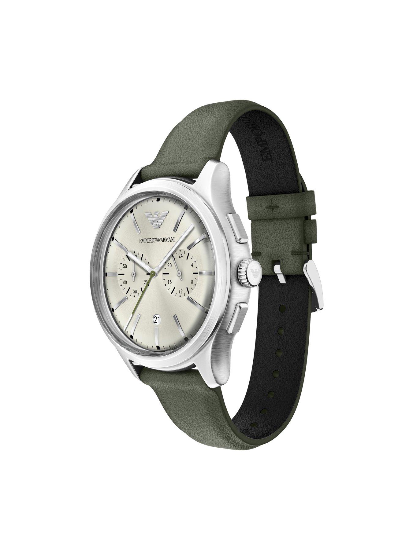 Image 6 of 7 of Emporio Armani Men's Chronograph Green Leather Watch, AR11801