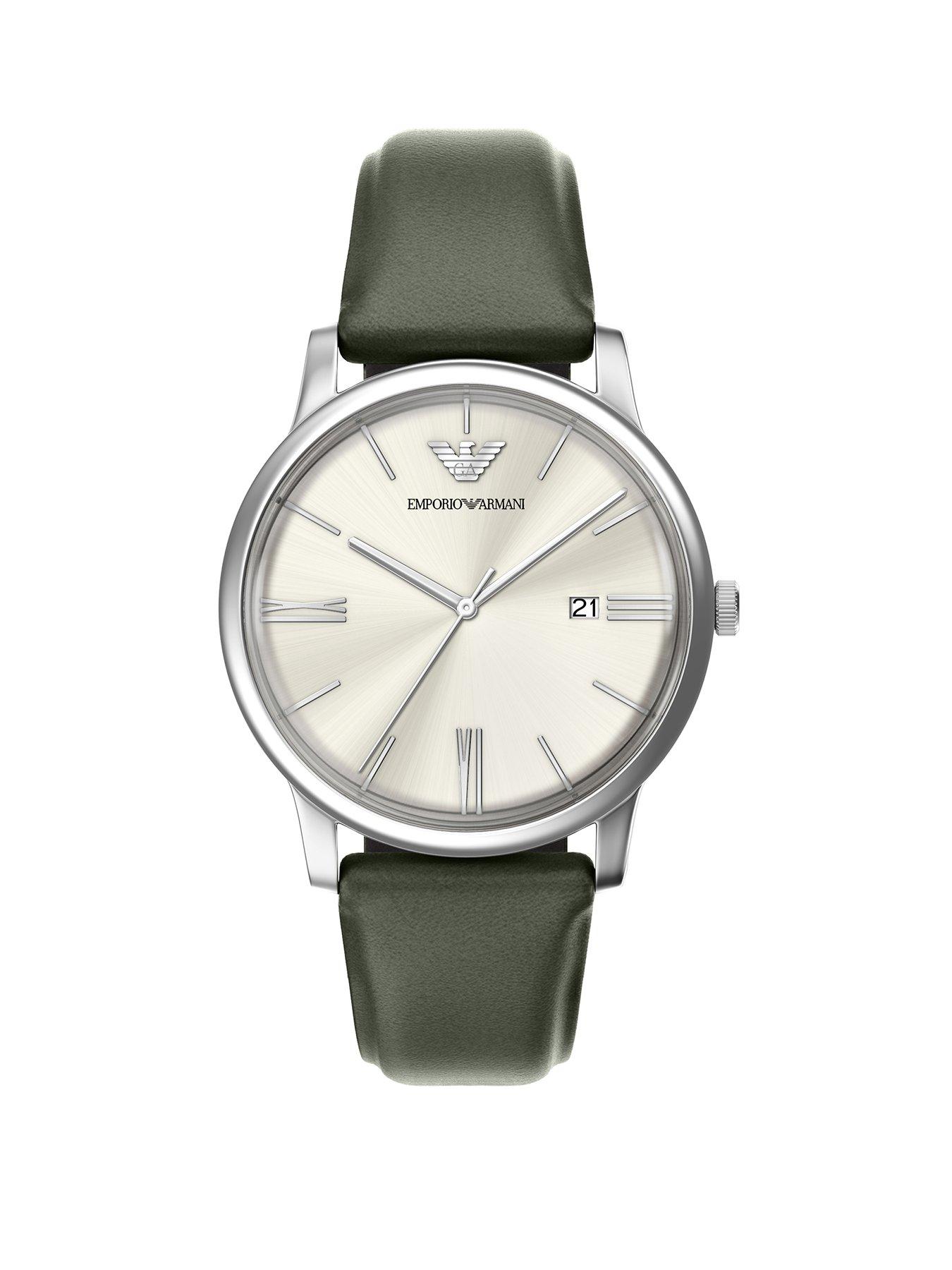 Emporio Armani Men's Three-Hand Date Green Leather Watch, AR11811