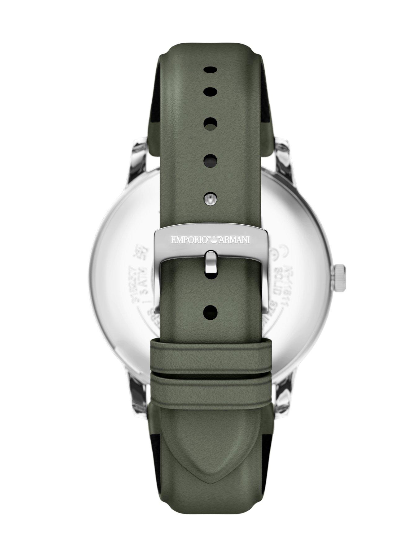Image 2 of 7 of Emporio Armani Three-Hand Date Green Leather Watch (AR11811)