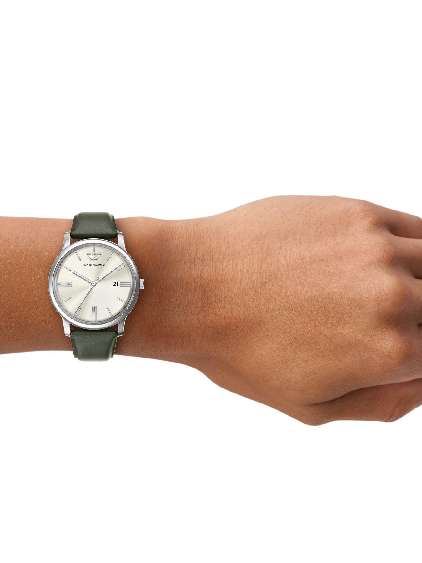 Image 3 of 7 of Emporio Armani Three-Hand Date Green Leather Watch (AR11811)