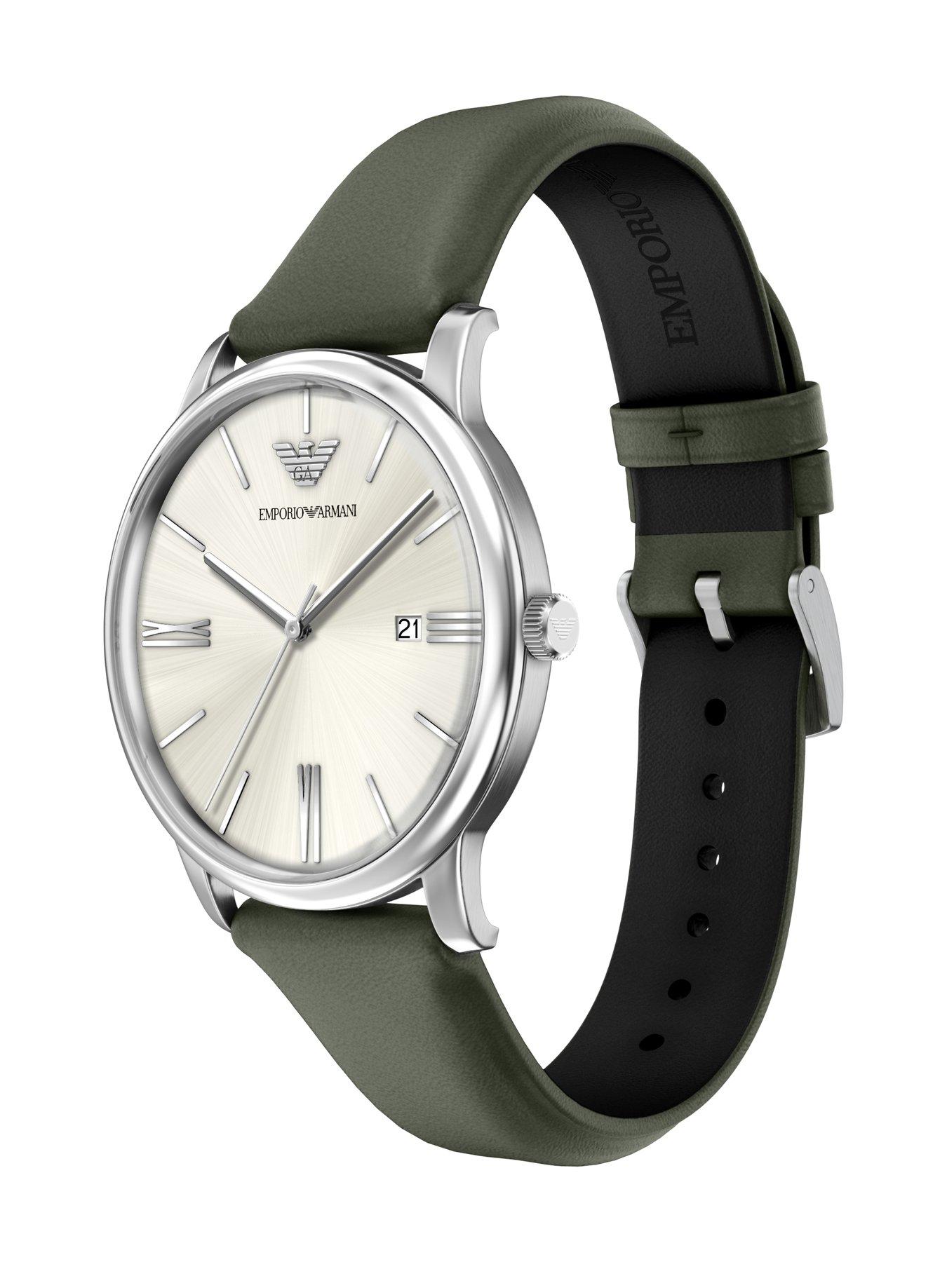 Image 6 of 7 of Emporio Armani Three-Hand Date Green Leather Watch (AR11811)