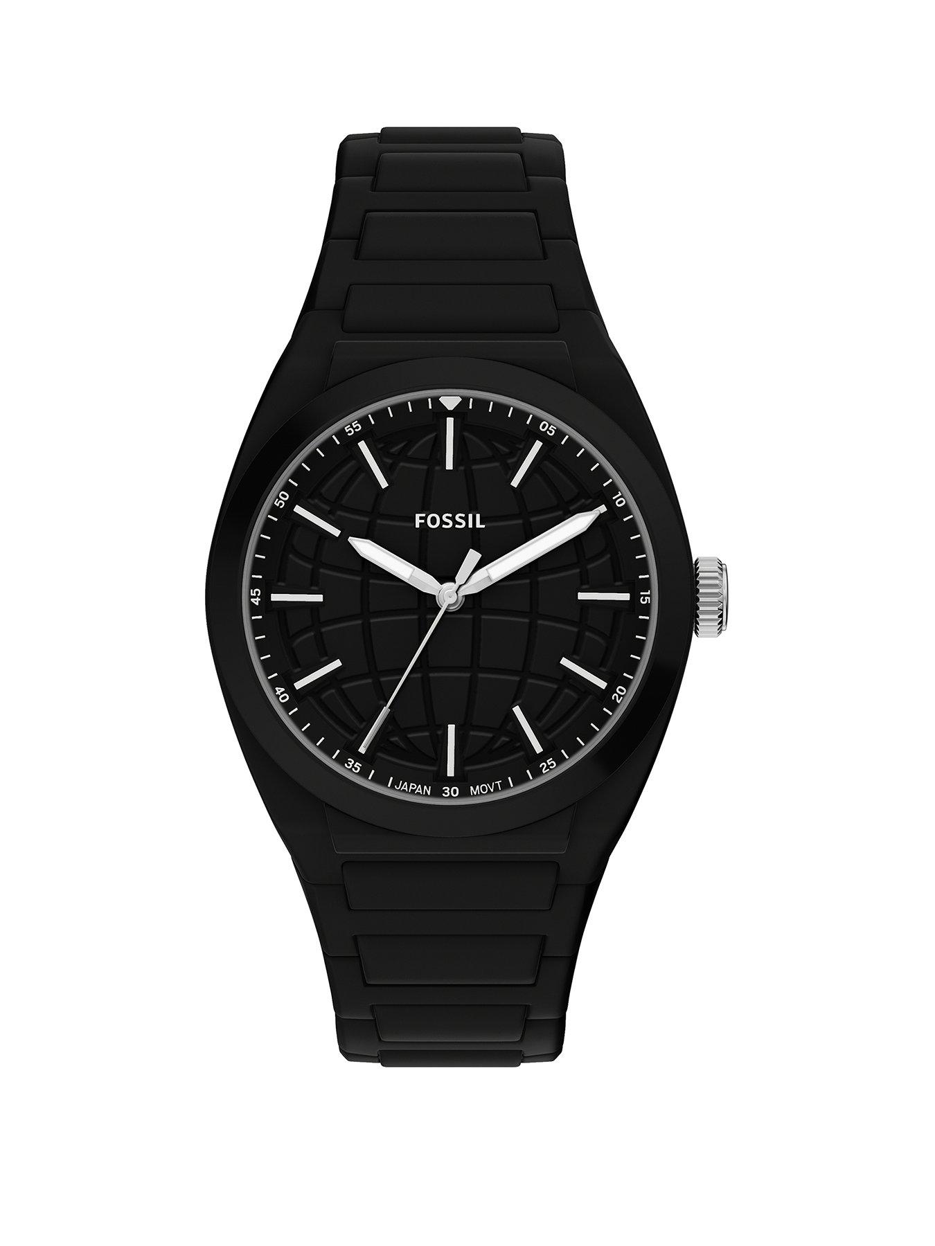Fossil Fossil Men's Everett Three-Hand Black Silicone Watch, FS6175