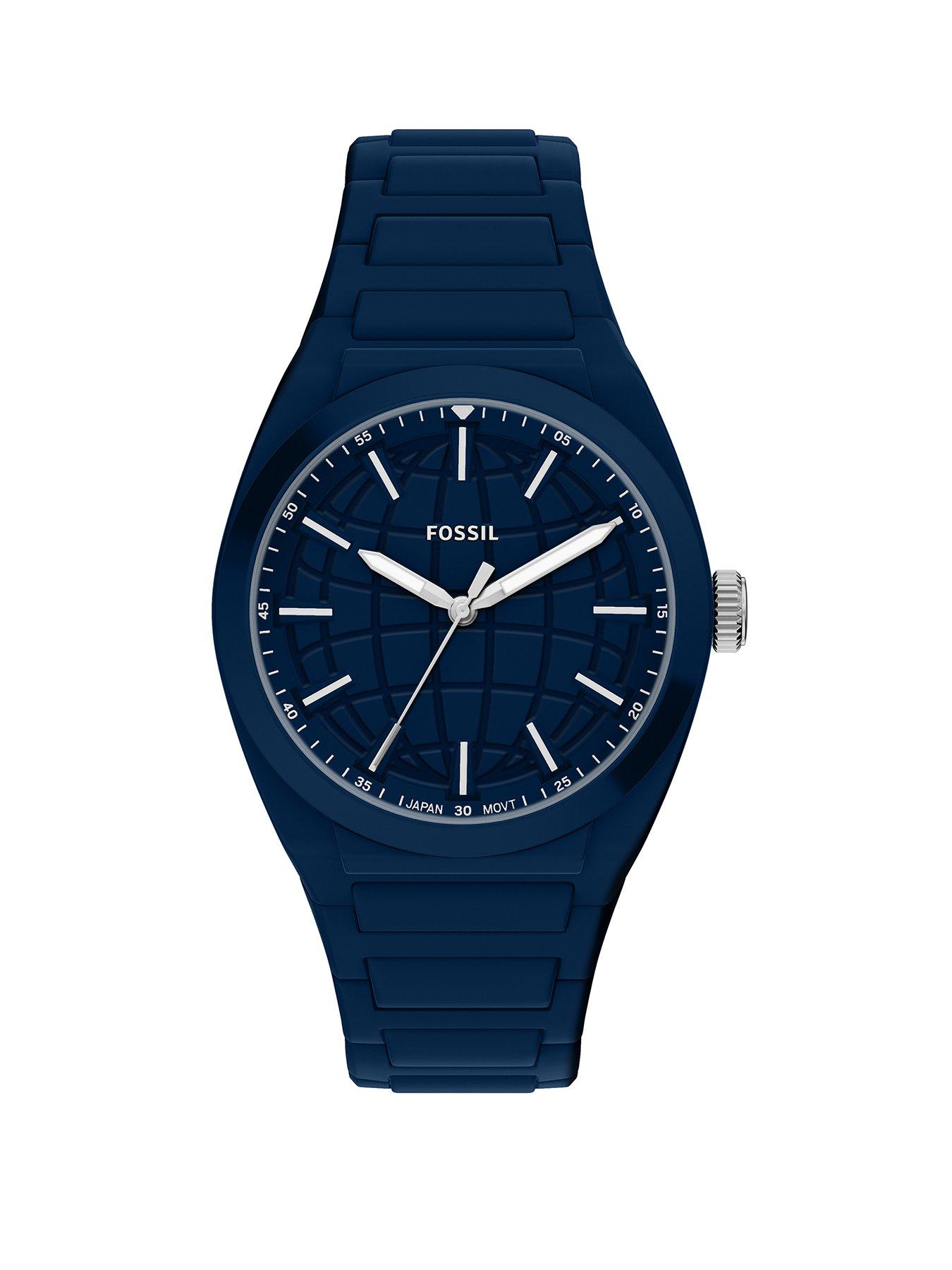 Fossil Fossil Men's Everett Three-Hand Navy Silicone Watch, FS6177