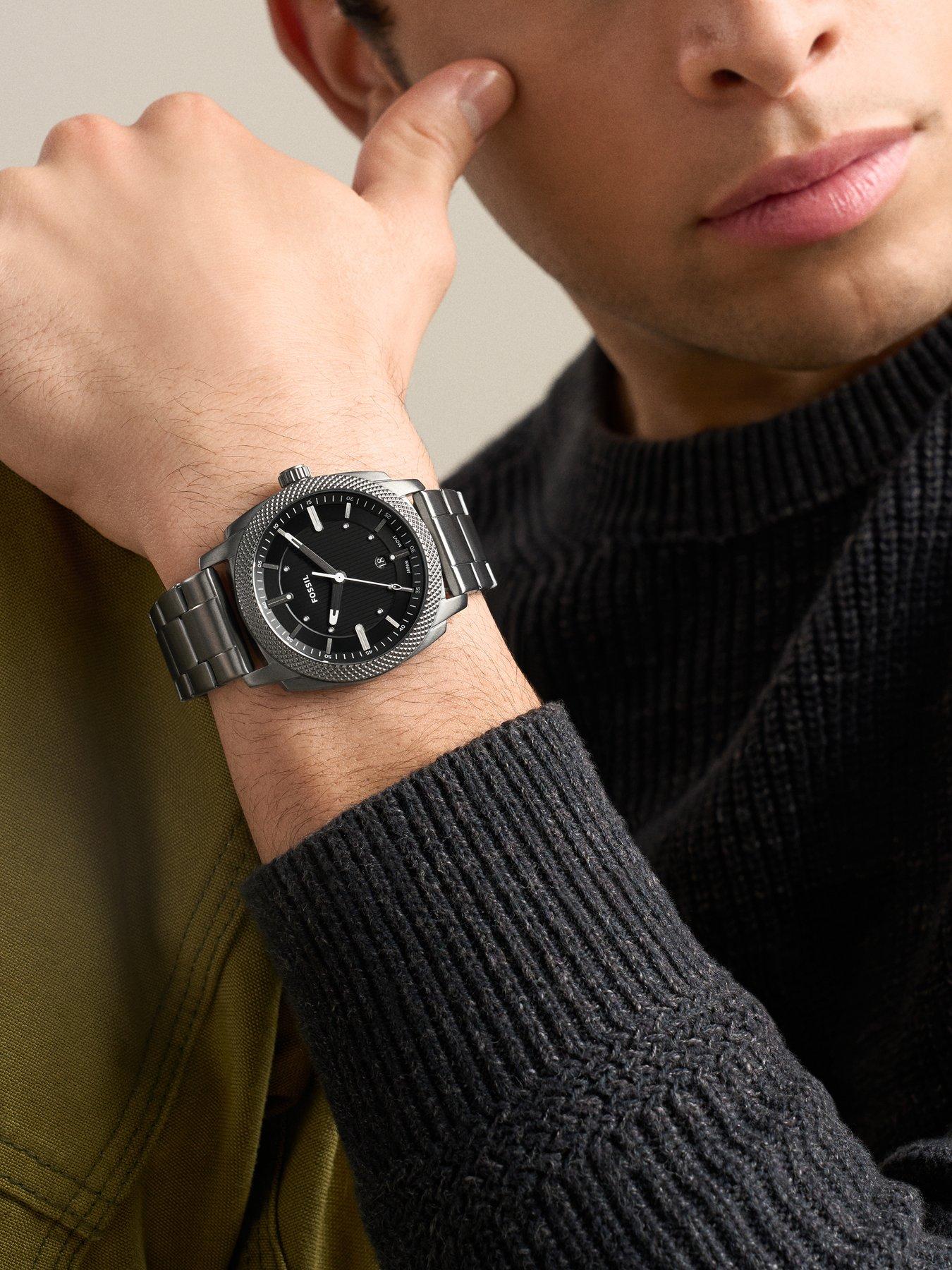 Image 7 of 7 of Fossil Men's Machine Three-Hand Date Smoke Stainless Steel Watch, FS6185