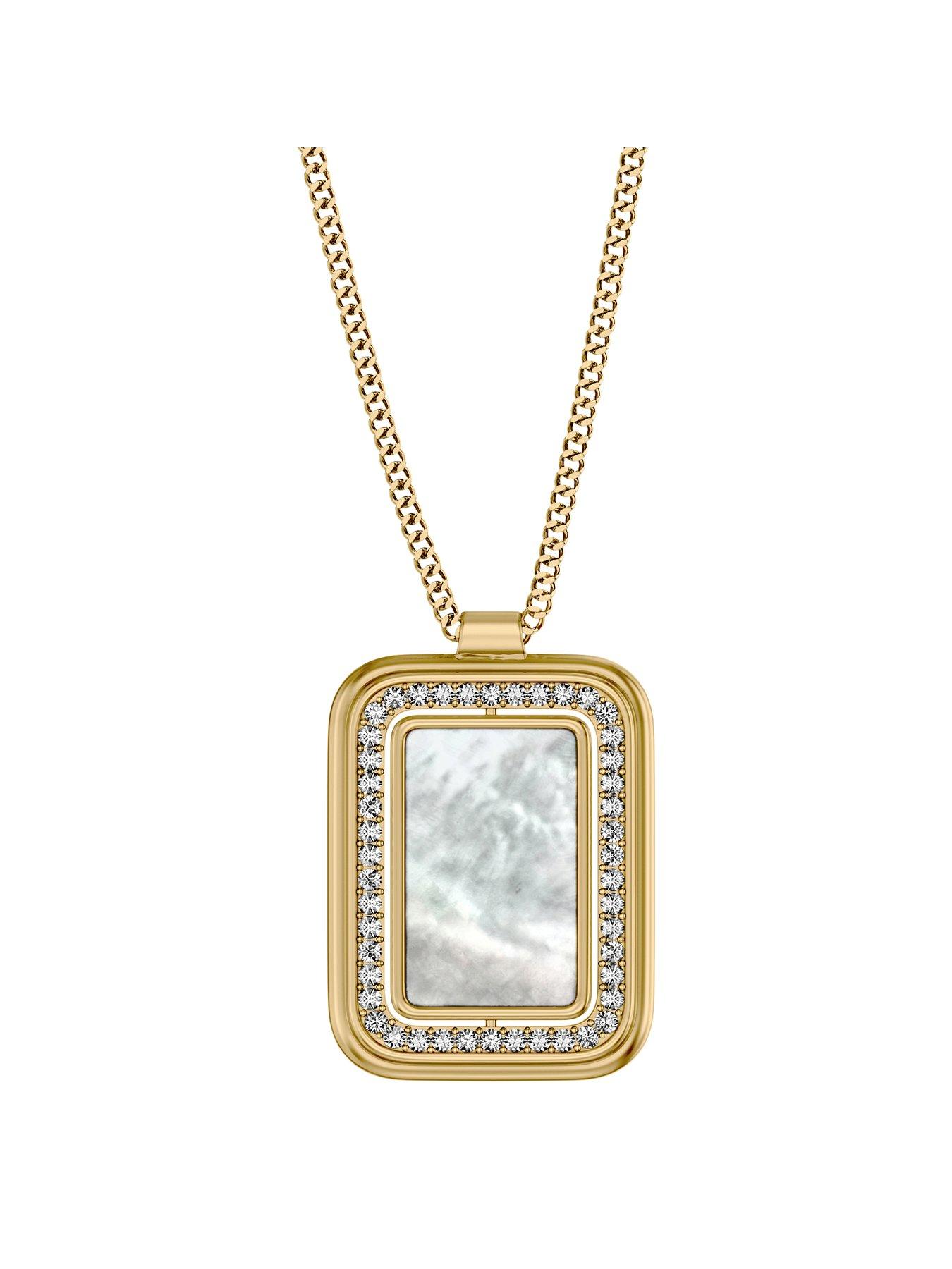 Image 1 of 7 of Fossil Raquel Mother-of-Pearl Spinning Pendant Necklace