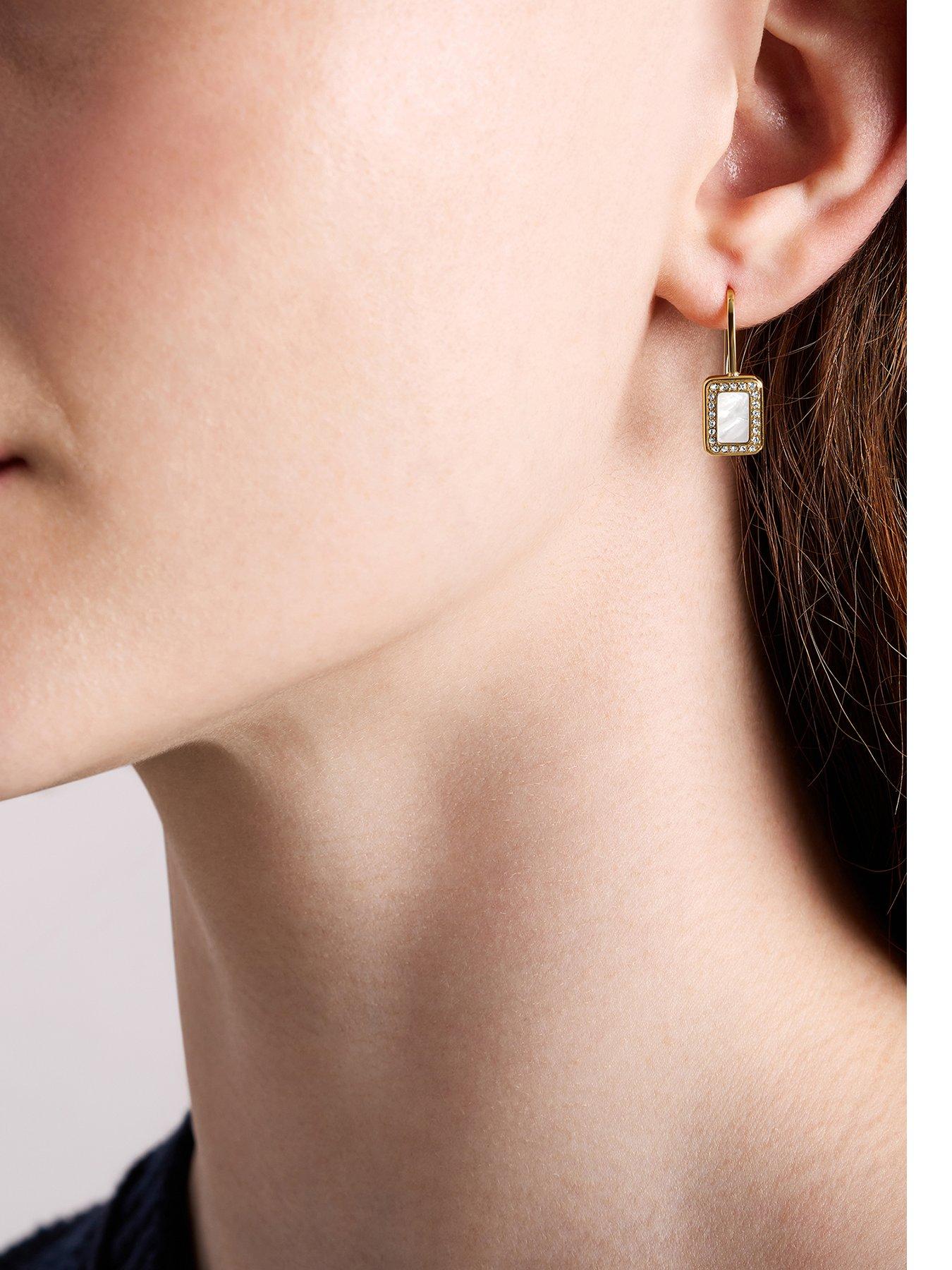 Image 1 of 5 of Fossil Raquel Glitz White Mother-of-Pearl Drop Earrings