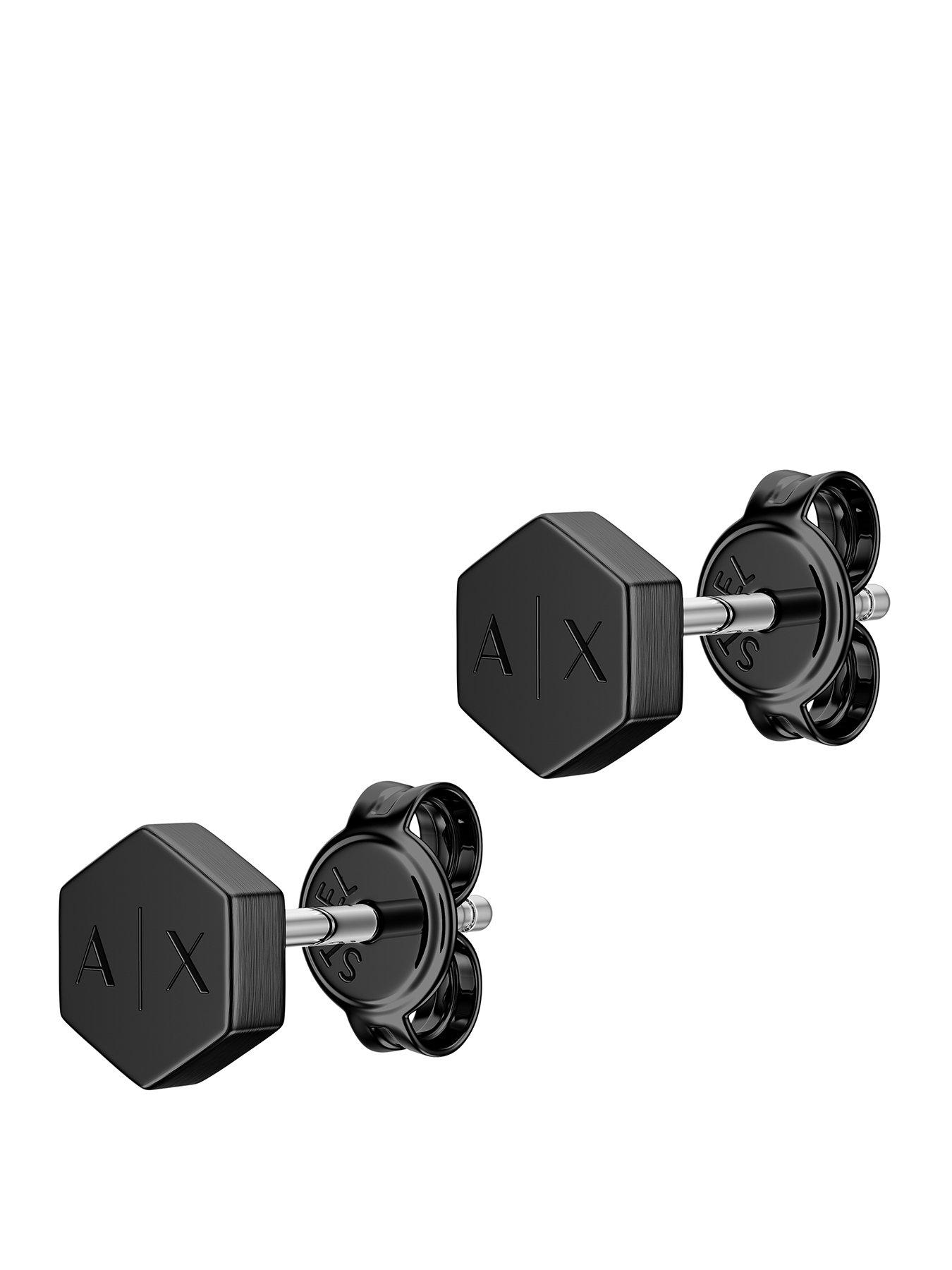 Armani Exchange Armani Exchange Men's Black Stainless Steel Stud Earrings, AXG0180001