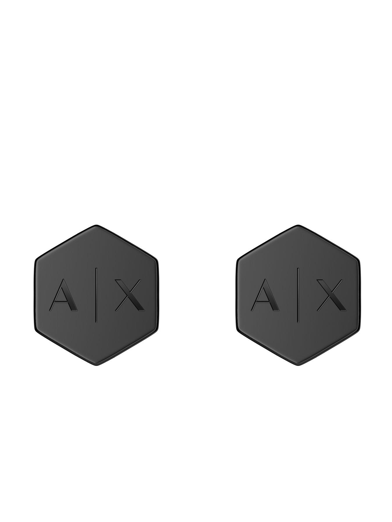 Image 2 of 3 of Armani Exchange Men's Black Stainless Steel Stud Earrings, AXG0180001