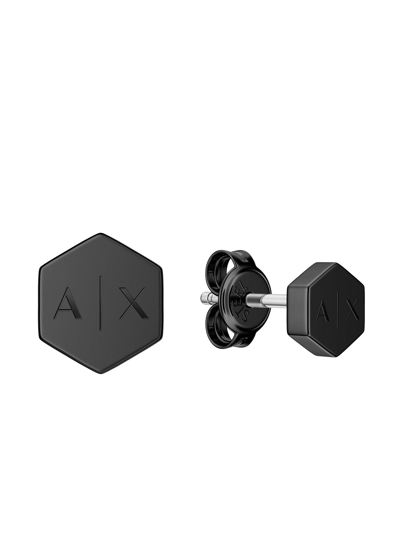 Image 3 of 3 of Armani Exchange Men's Black Stainless Steel Stud Earrings, AXG0180001