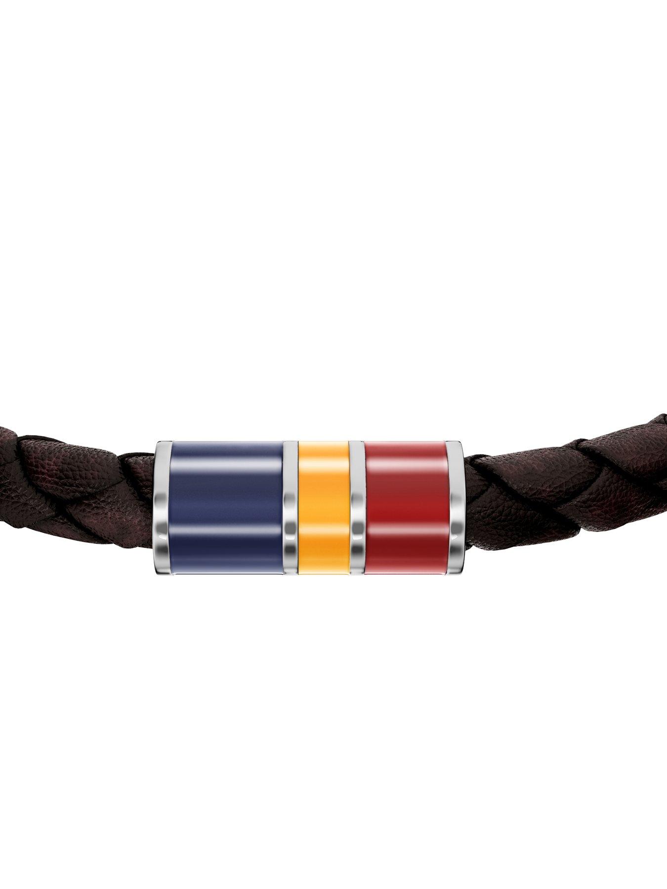Image 2 of 5 of Fossil Men's Everett Enamel Brown Leather Station Bracelet, JF05023040