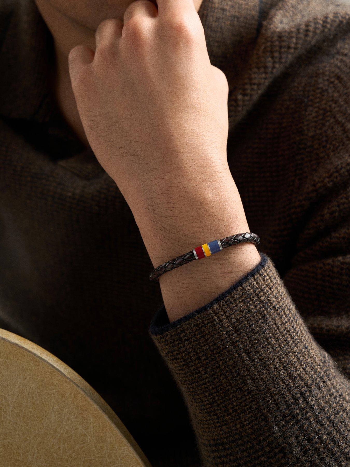 Image 3 of 5 of Fossil Men's Everett Enamel Brown Leather Station Bracelet, JF05023040