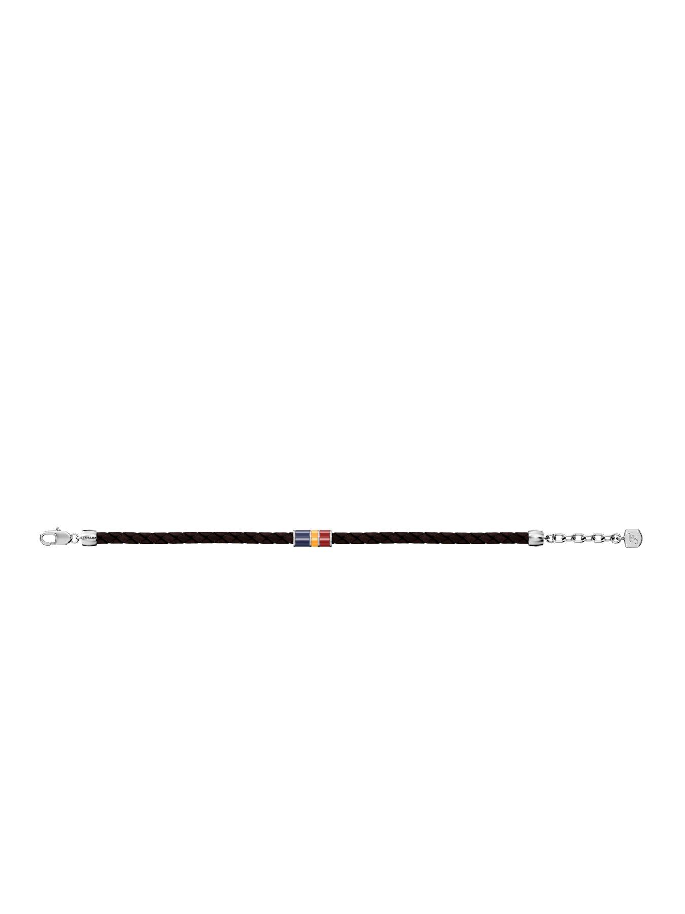 Image 4 of 5 of Fossil Men's Everett Enamel Brown Leather Station Bracelet, JF05023040