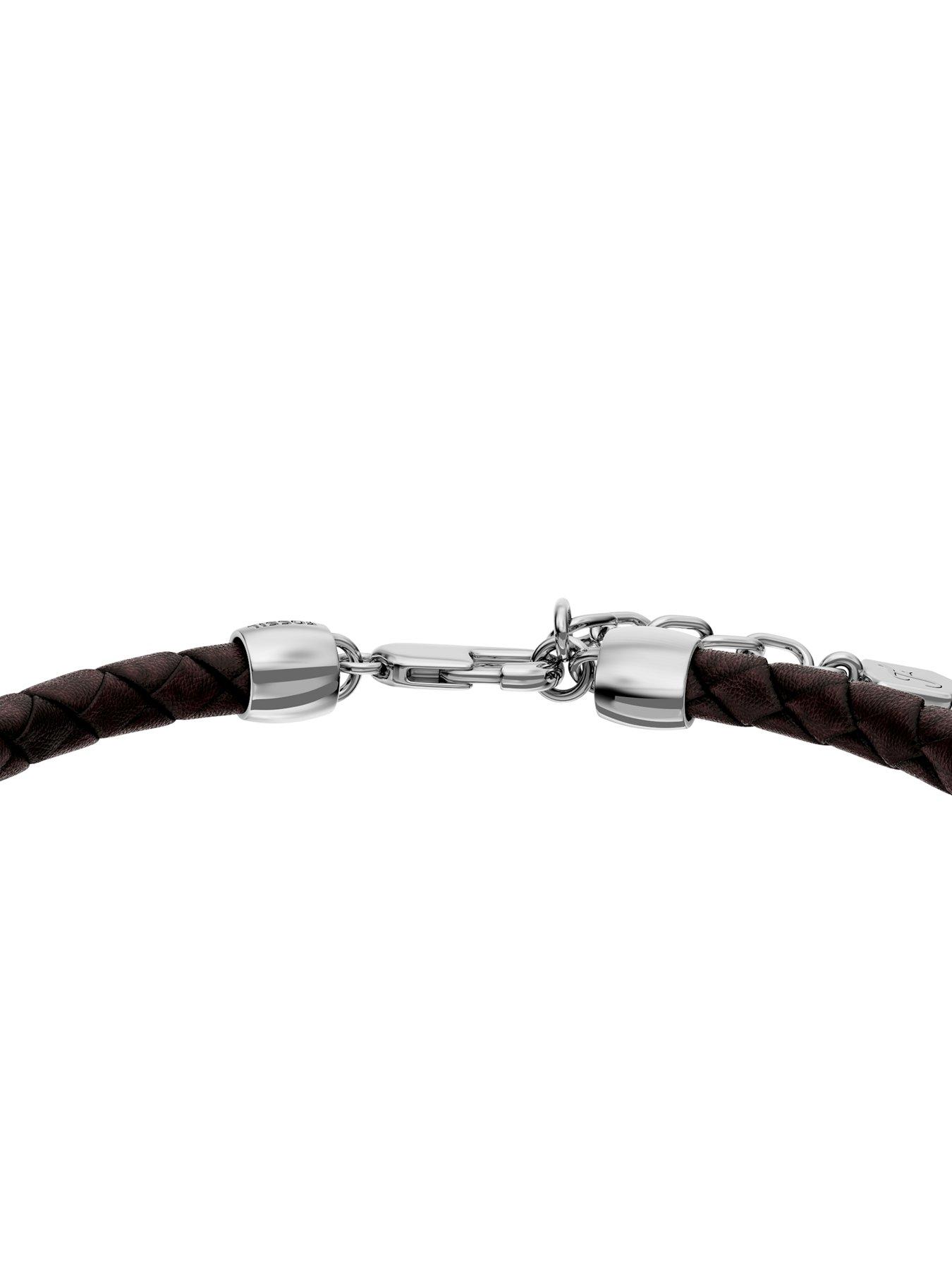 Image 5 of 5 of Fossil Men's Everett Enamel Brown Leather Station Bracelet, JF05023040